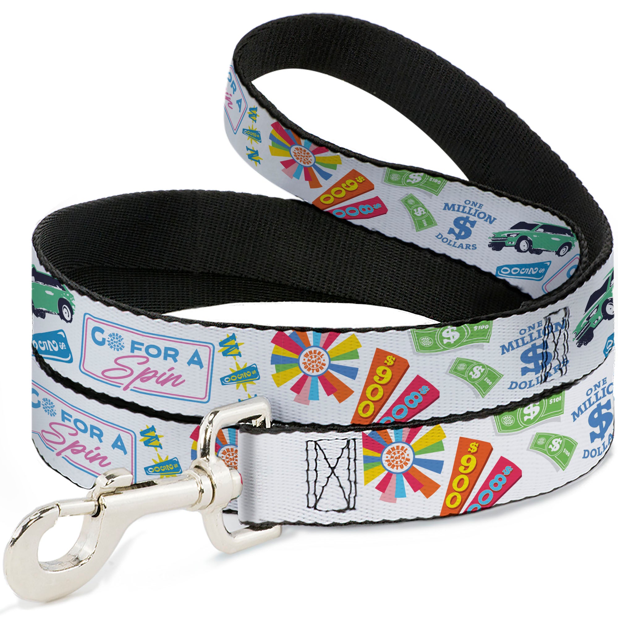 Dog Leash - Wheel of Fortune GO FOR A SPIN Prize Collage White/Multi Color Dog Leashes Wheel of Fortune