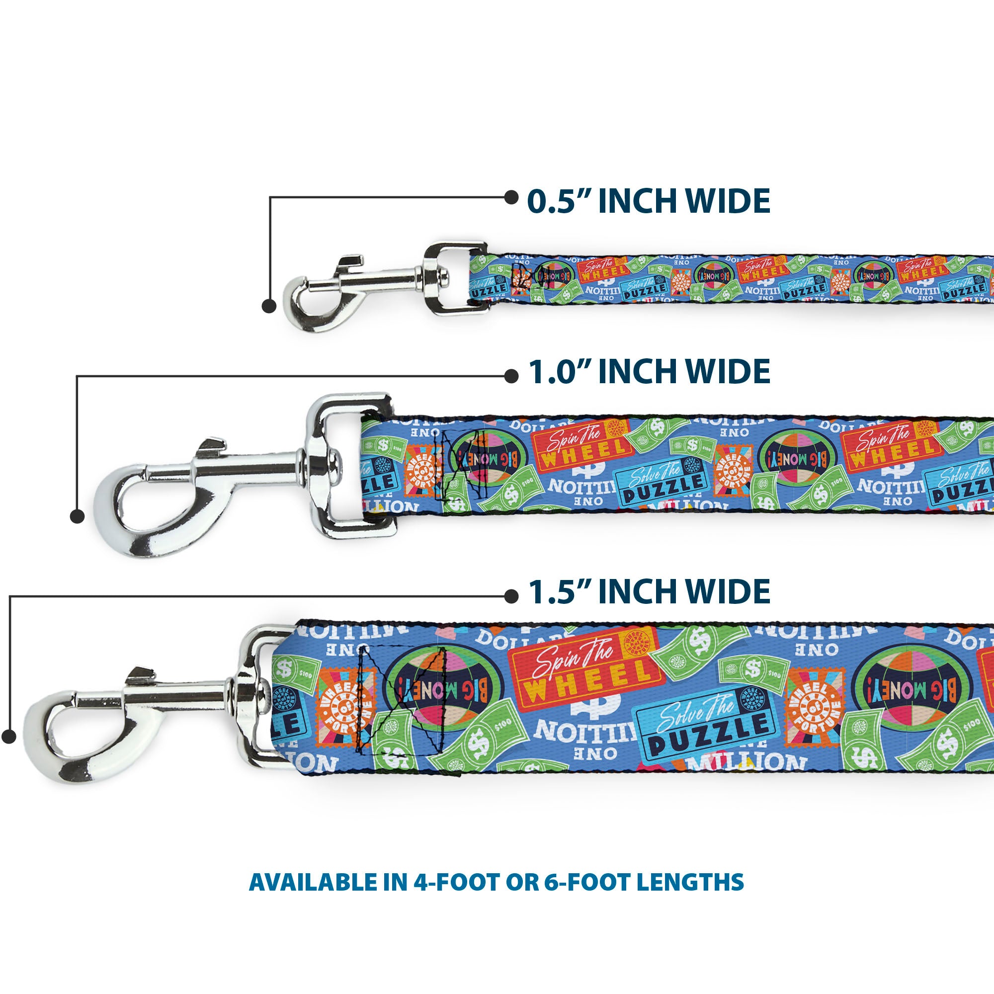 Dog Leash - Wheel of Fortune Quotes and Prizes Collage Blue/Multi Color Dog Leashes Wheel of Fortune