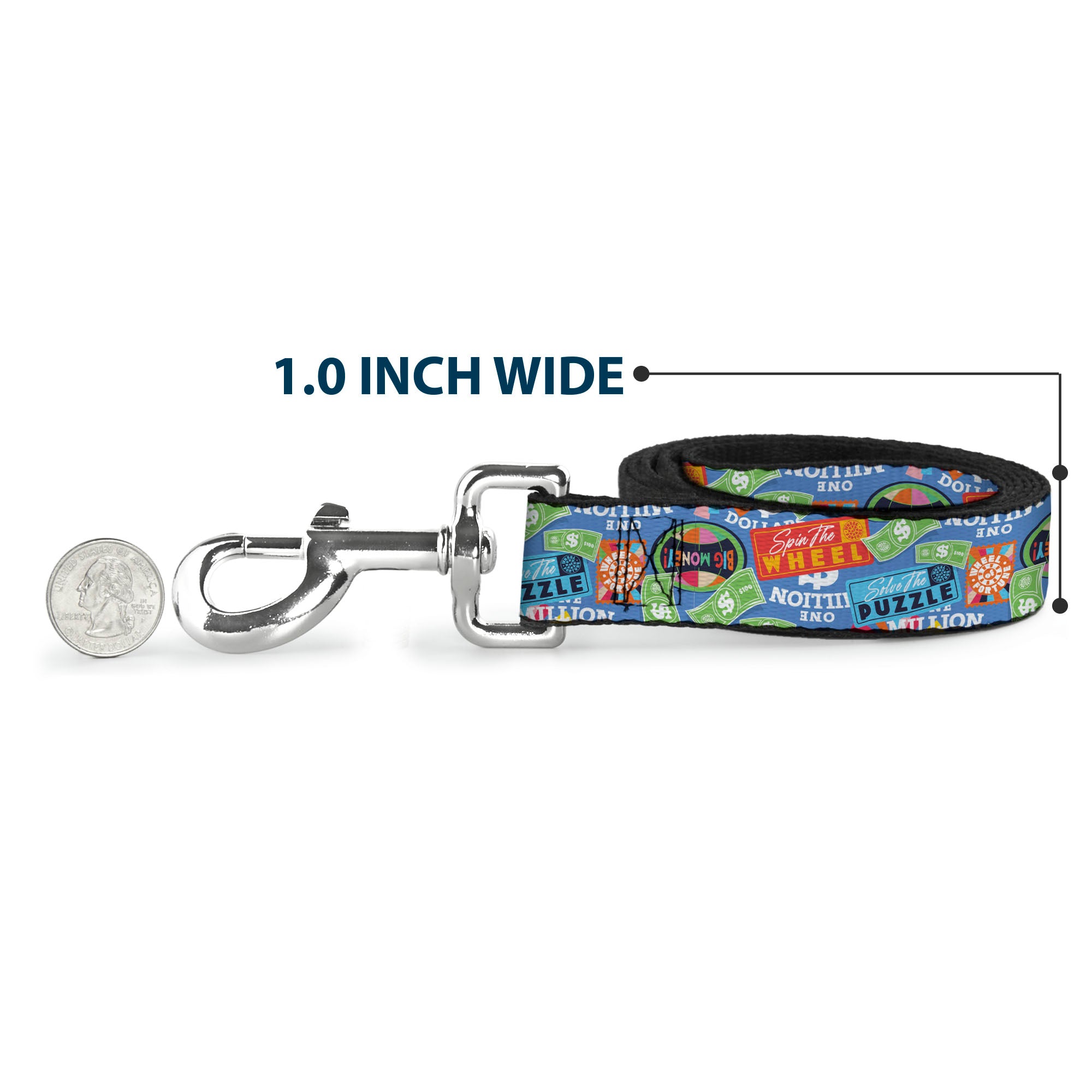 Dog Leash - Wheel of Fortune Quotes and Prizes Collage Blue/Multi Color Dog Leashes Wheel of Fortune