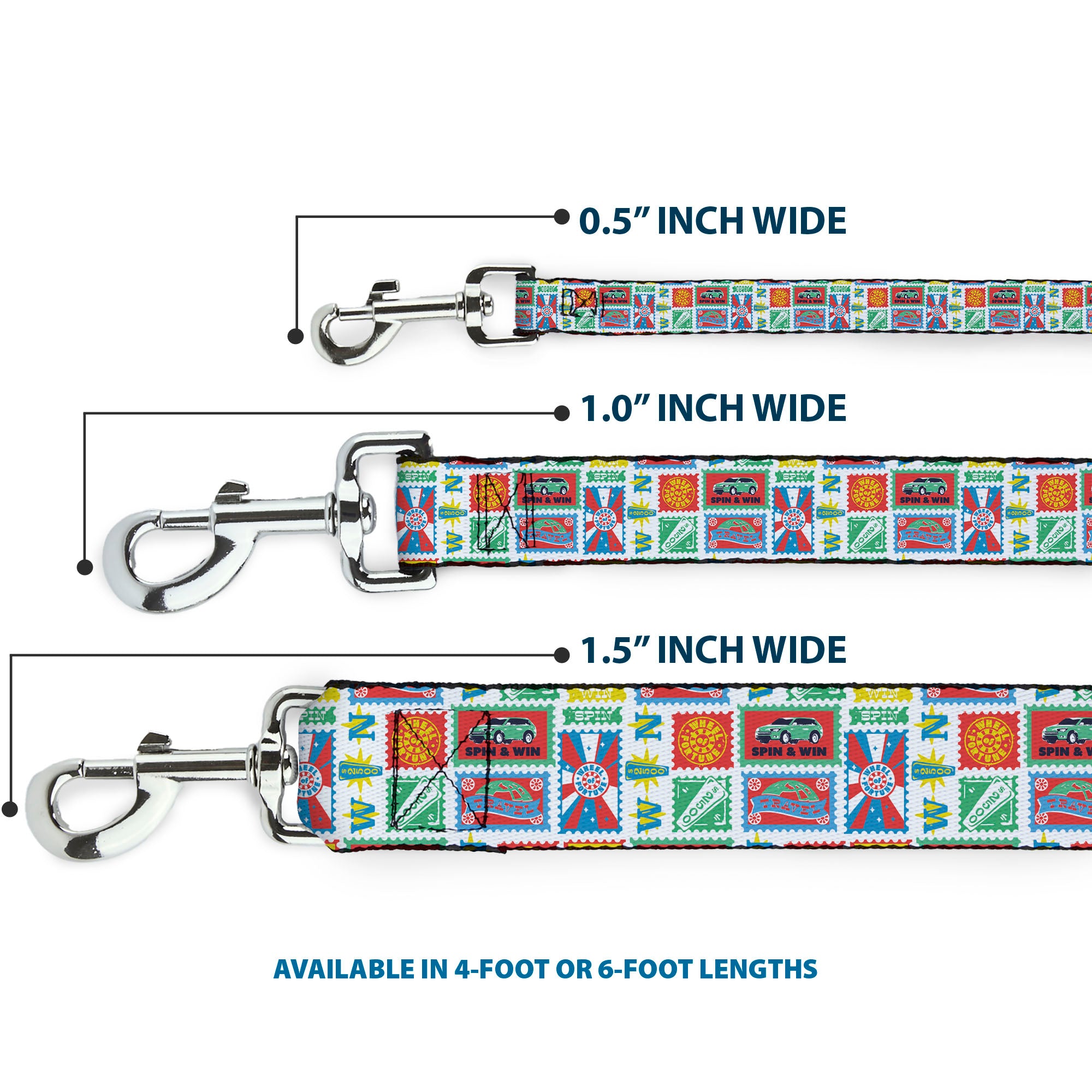 Dog Leash - Wheel of Fortune Prize Blocks Collage White/Multi Color Dog Leashes Wheel of Fortune