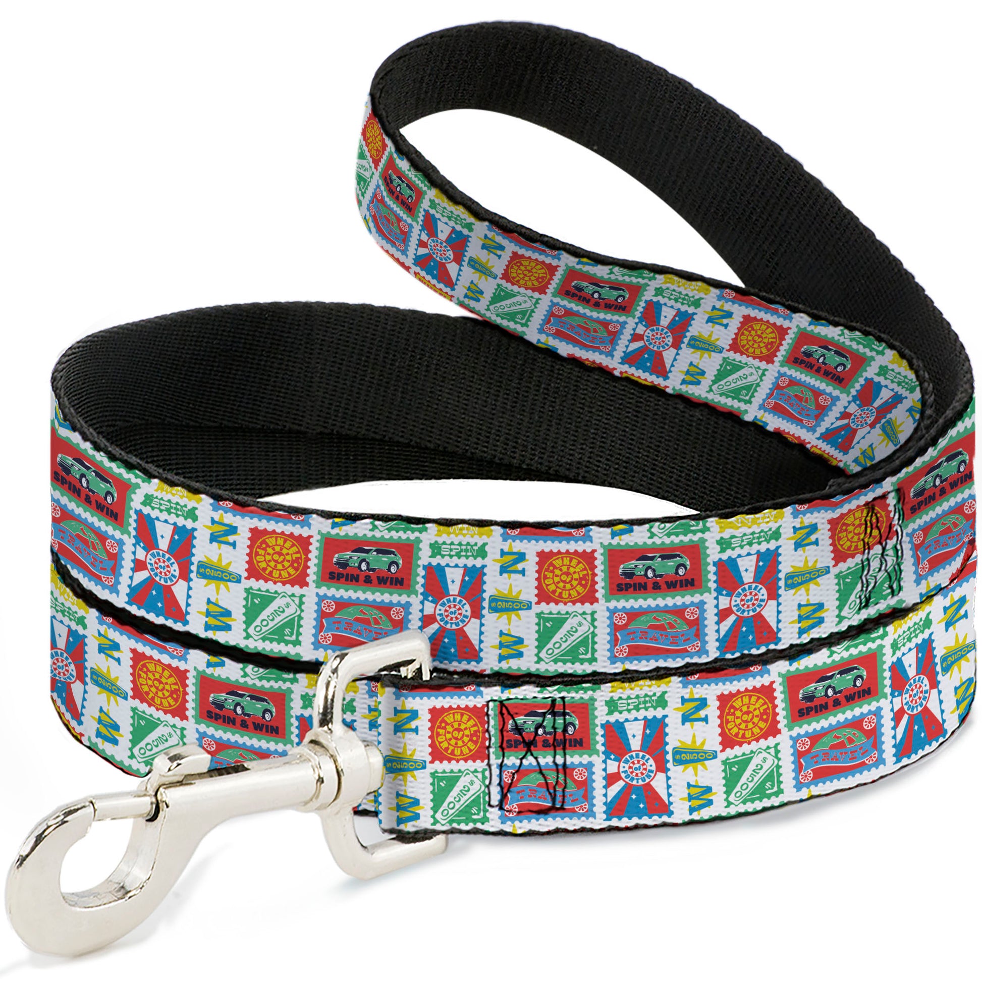 Dog Leash - Wheel of Fortune Prize Blocks Collage White/Multi Color Dog Leashes Wheel of Fortune