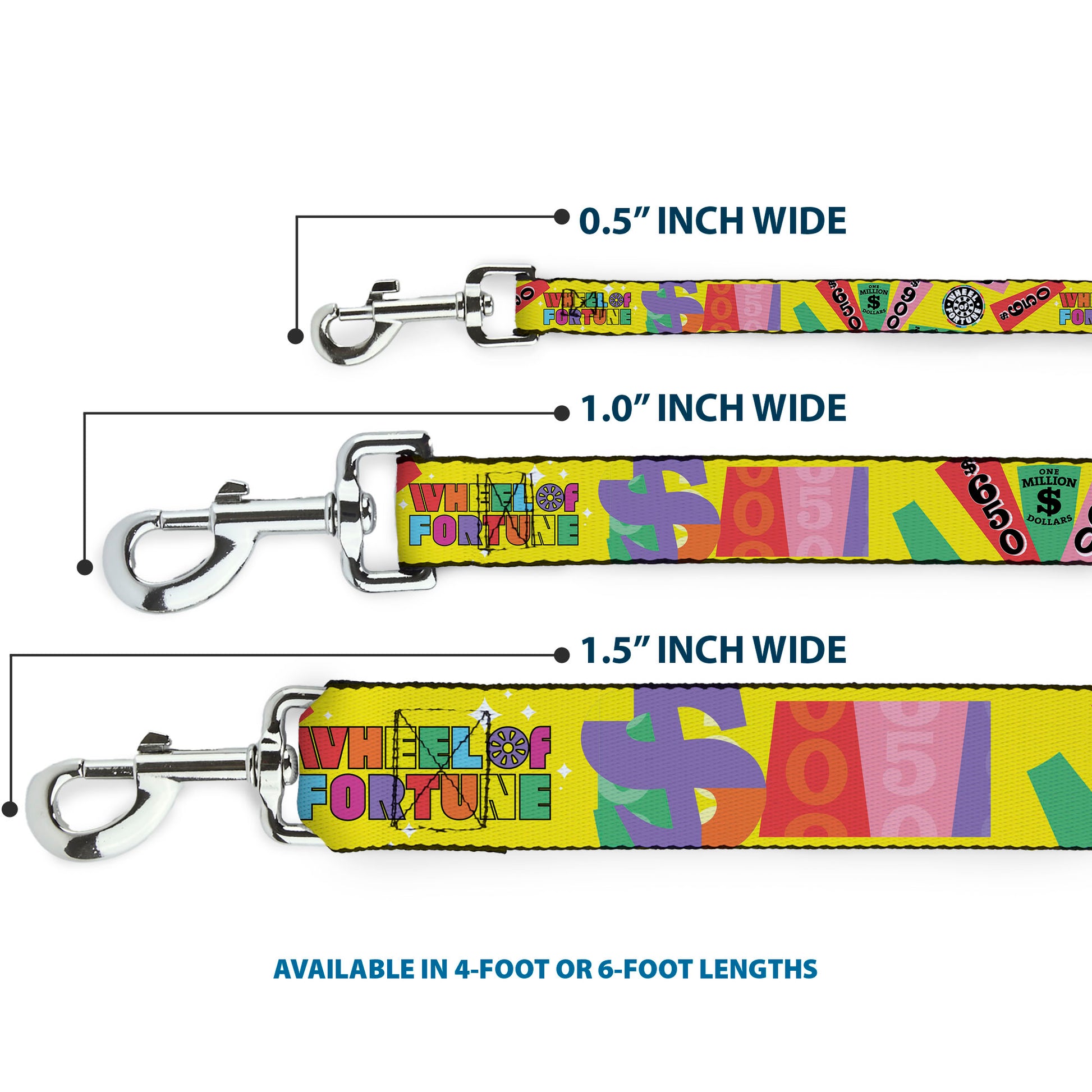 Dog Leash - WHEEL OF FORTUNE Test and Wedge Collage Yellow/Multi Color Dog Leashes Wheel of Fortune