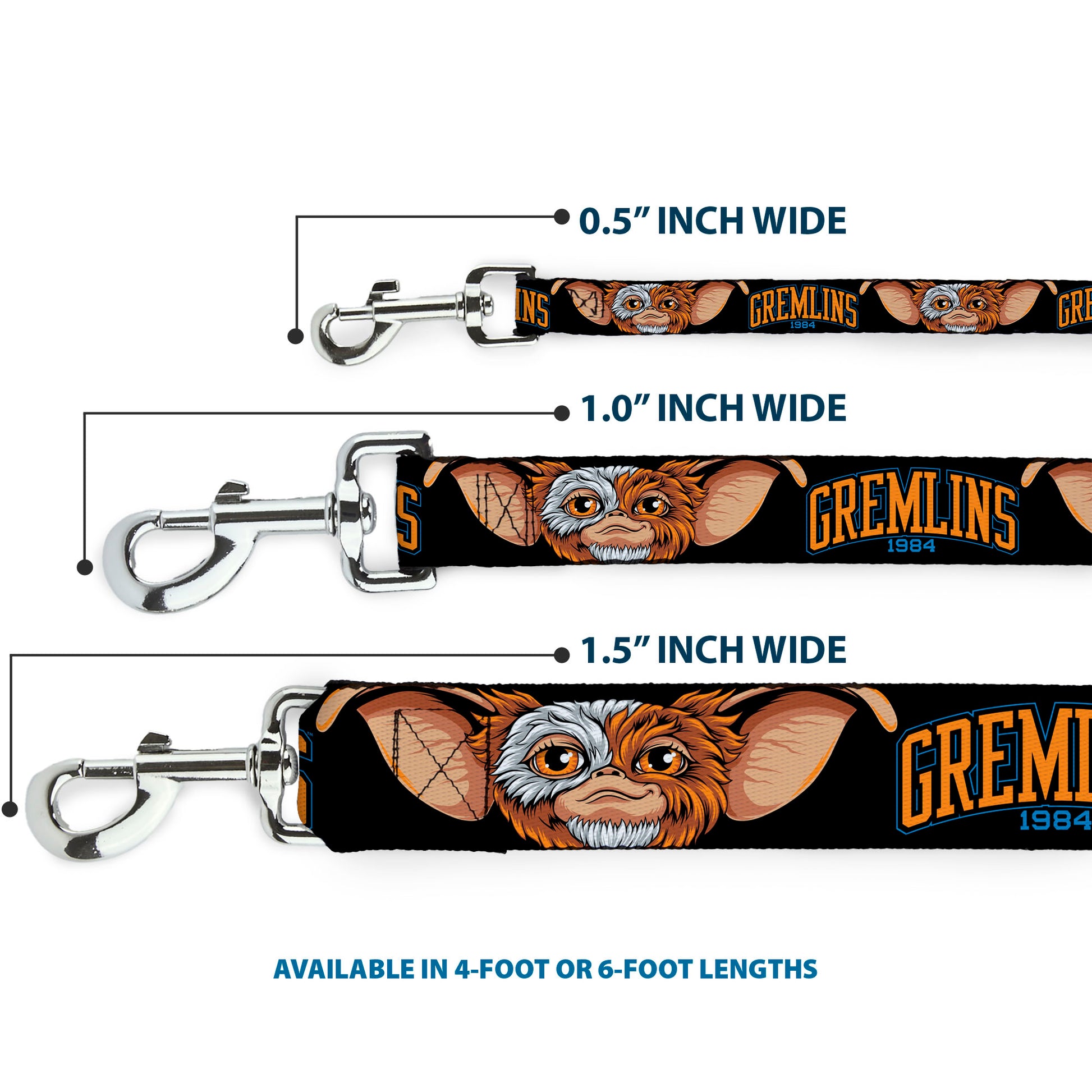 Dog Leash - GREMLINS 1984 Gizmo Face Close-Up Black Dog Leashes Gremlins
