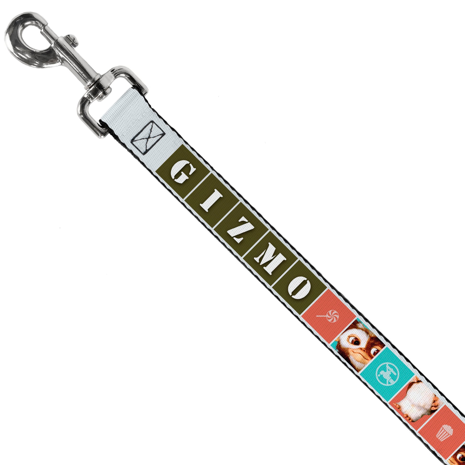 Dog Leash - Gremlins GIZMO Text and Pose Blocks White/Multi Color Dog Leashes Gremlins