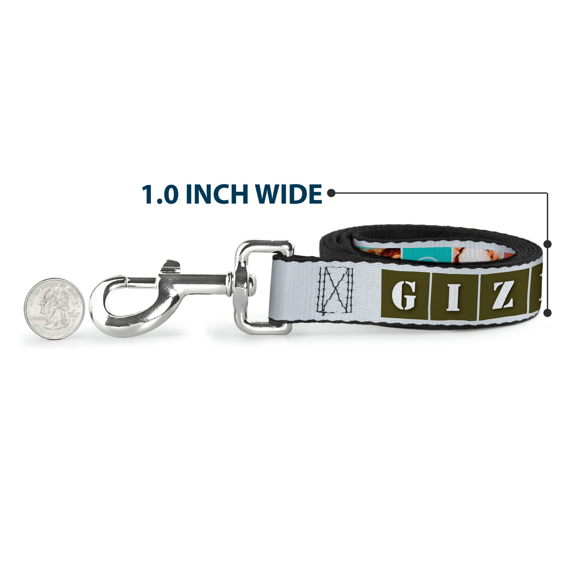 Dog Leash - Gremlins GIZMO Text and Pose Blocks White/Multi Color Dog Leashes Gremlins