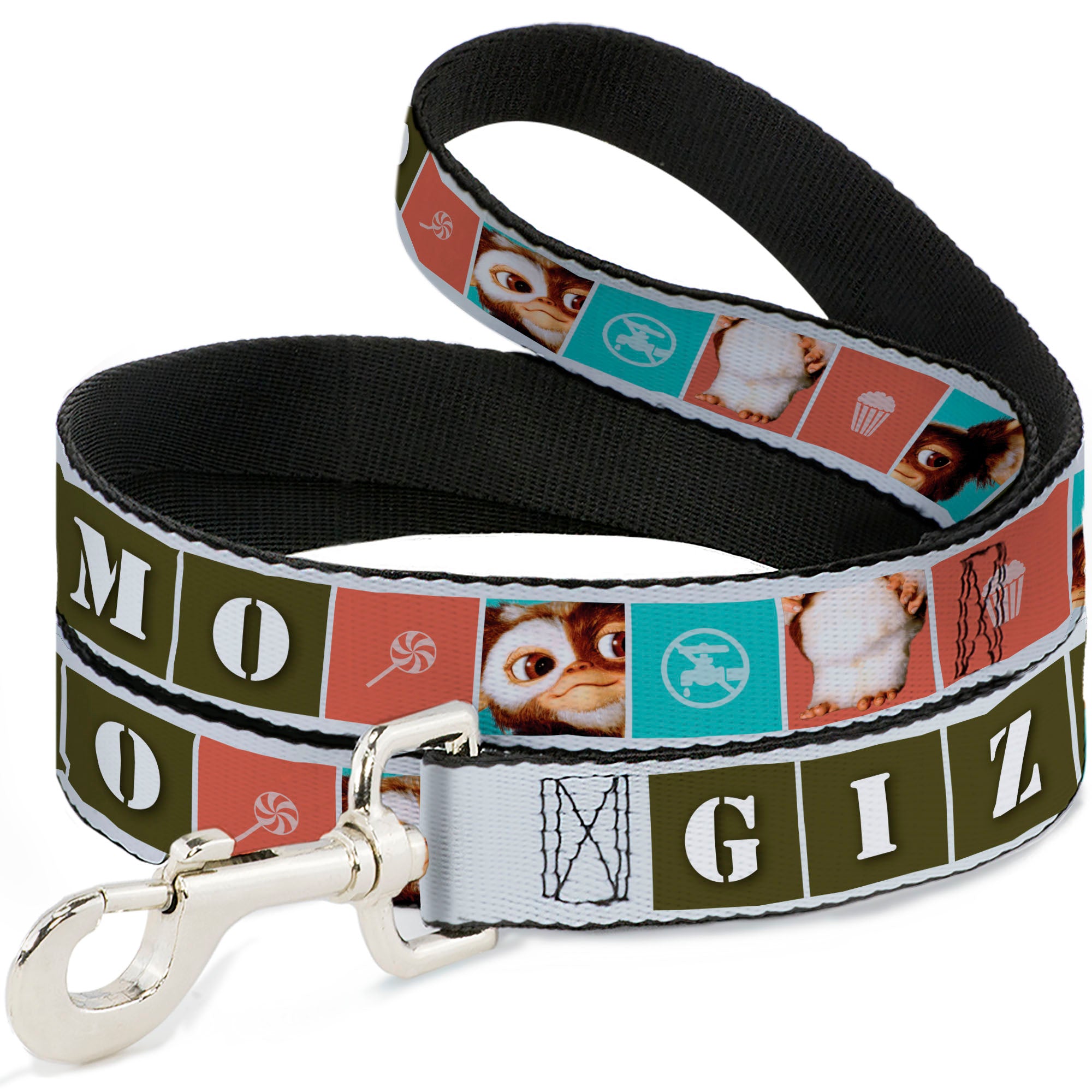 Dog Leash - Gremlins GIZMO Text and Pose Blocks White/Multi Color Dog Leashes Gremlins