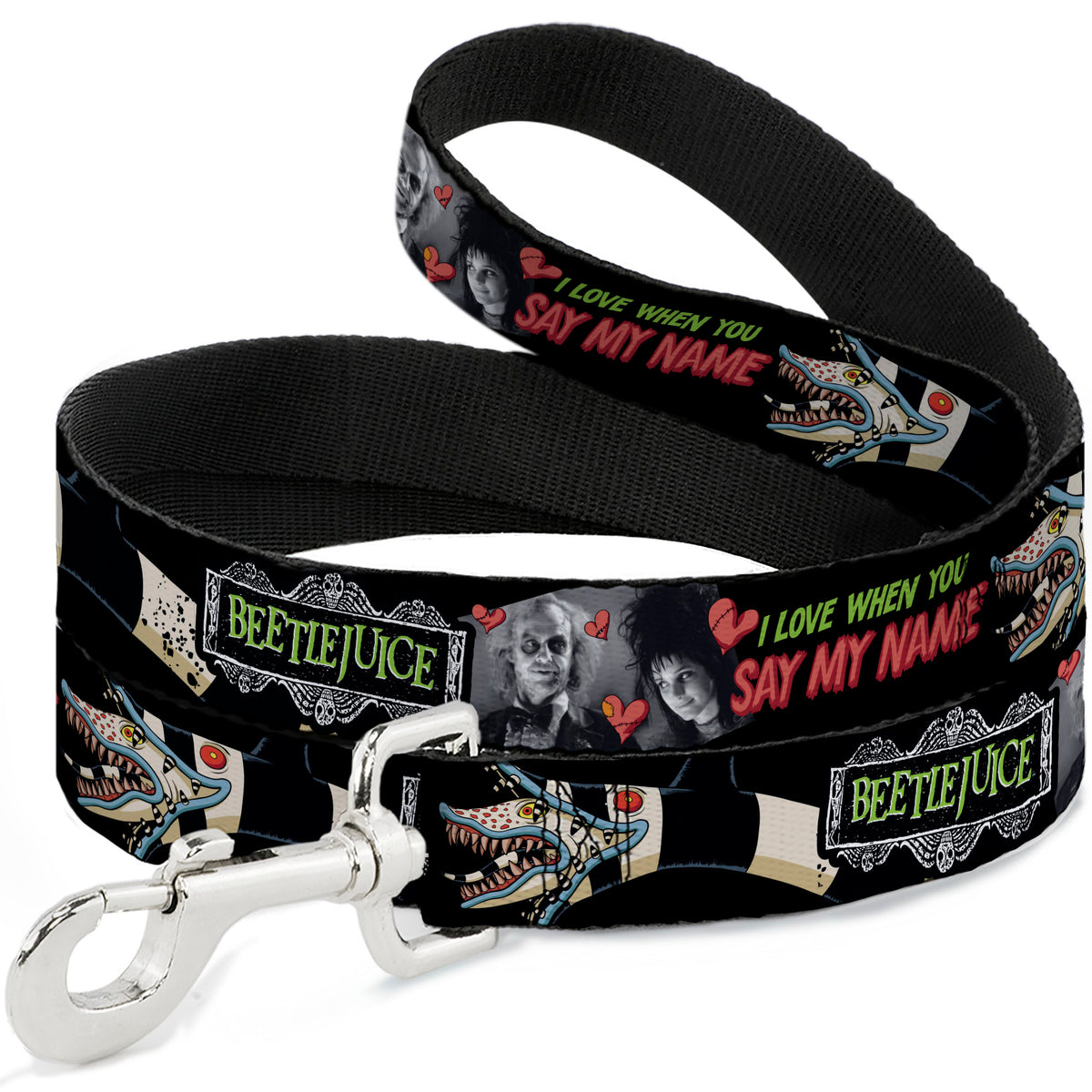 Dog Leash - BEETLEJUICE I LOVE WHEN YOU SAY MY NAME Poses and Sandworm Black Dog Leashes Beetlejuice
