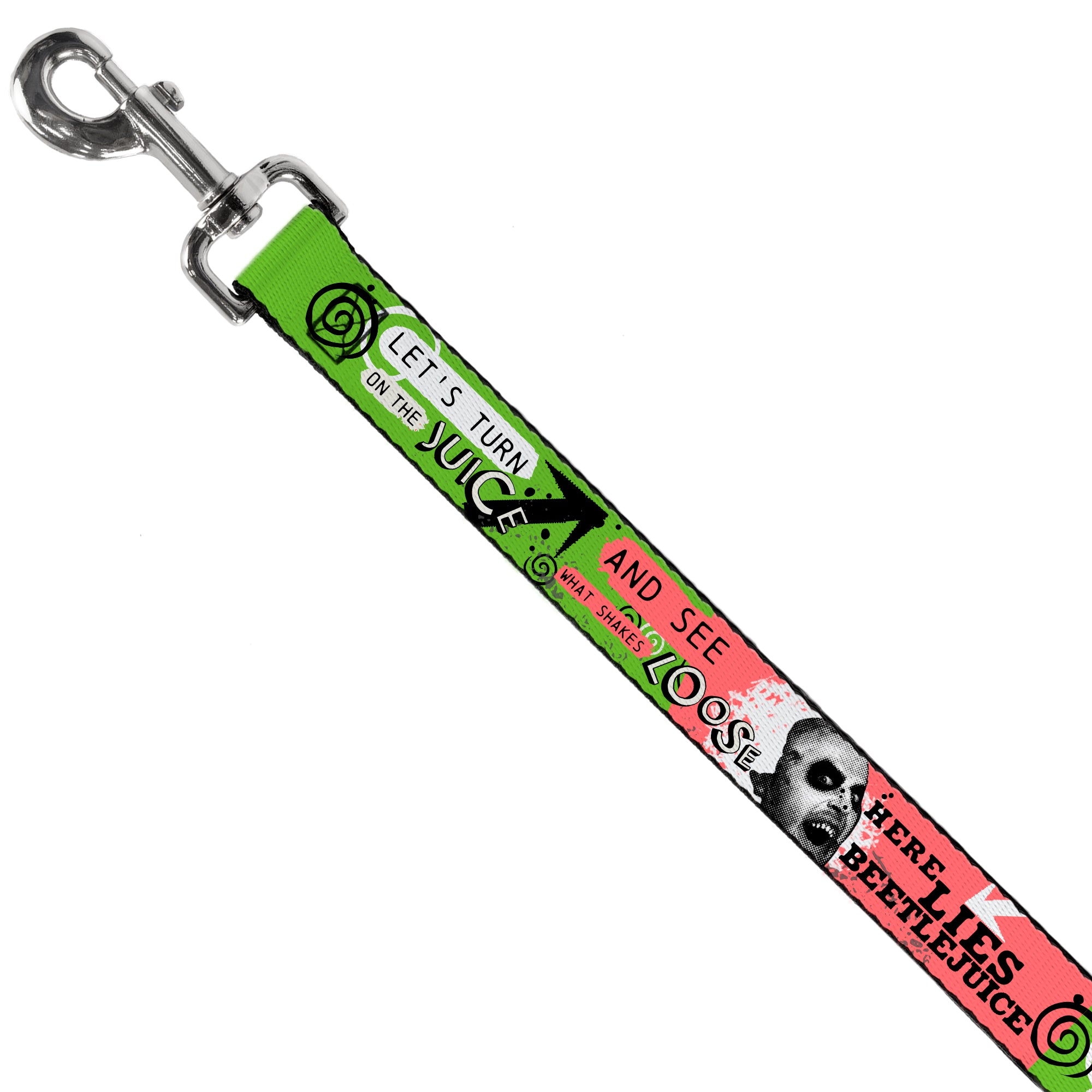 Dog Leash - BEETLEJUICE Face and Quotes Collage Pink/Green/Black