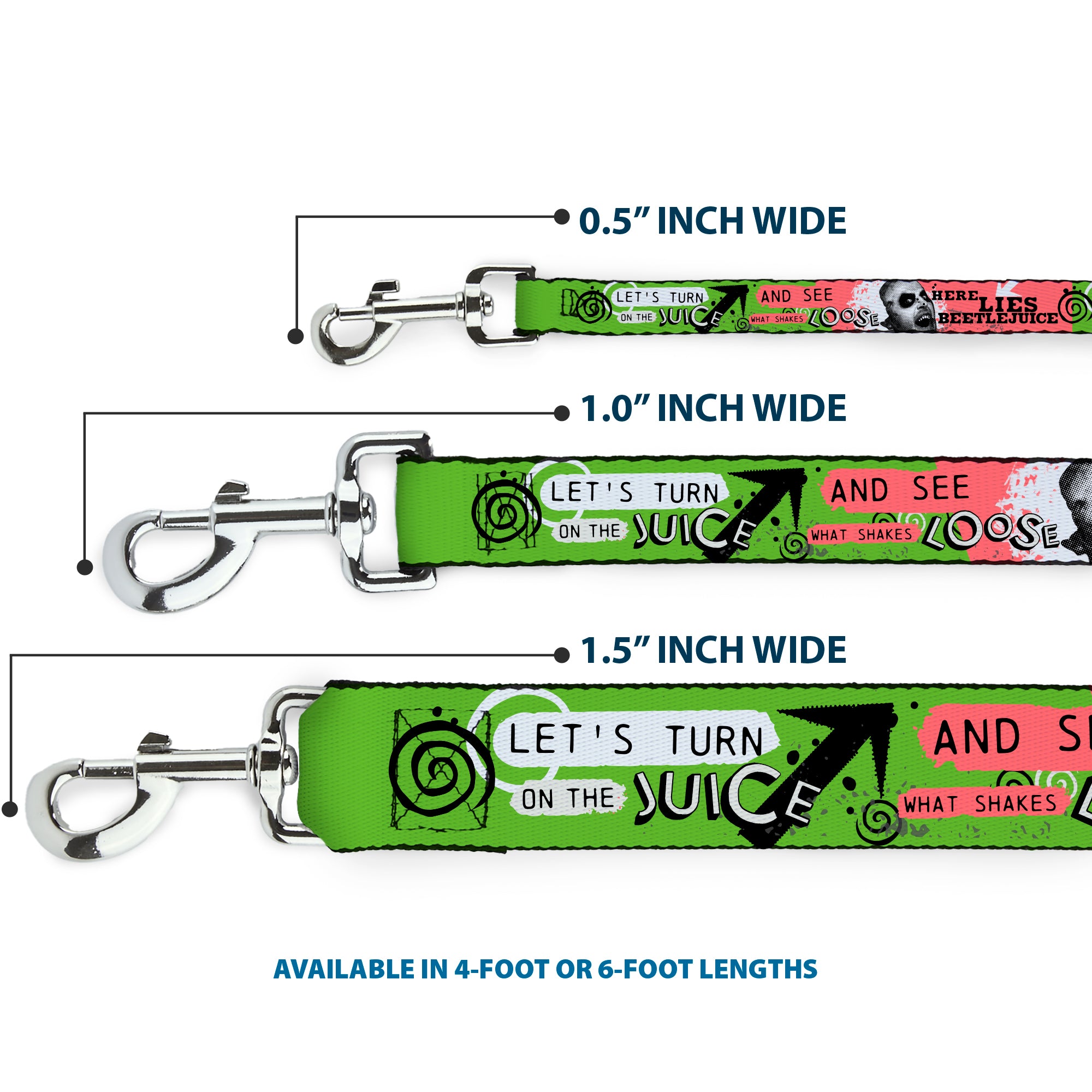 Dog Leash - BEETLEJUICE Face and Quotes Collage Pink/Green/Black