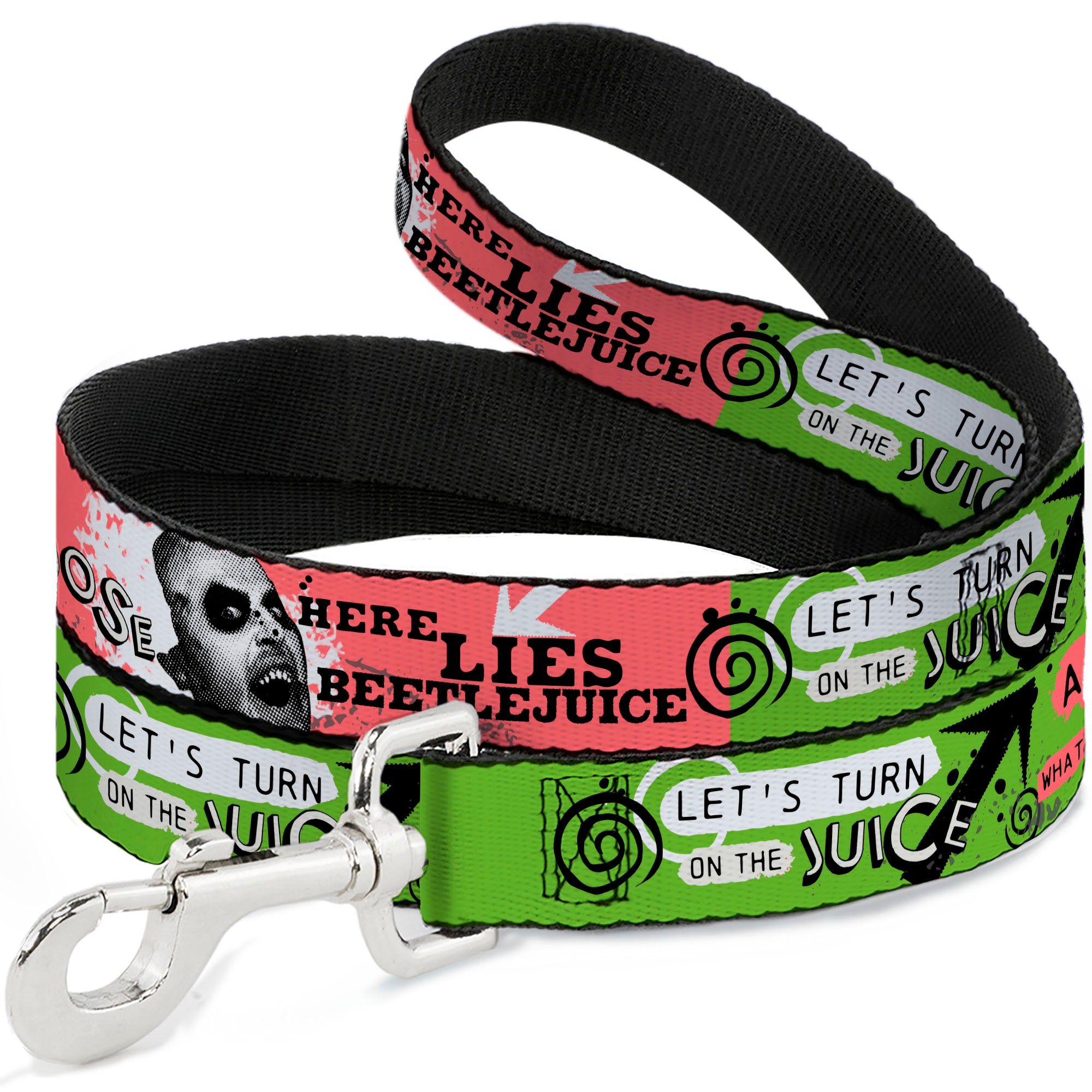 Dog Leash - BEETLEJUICE Face and Quotes Collage Pink/Green/Black