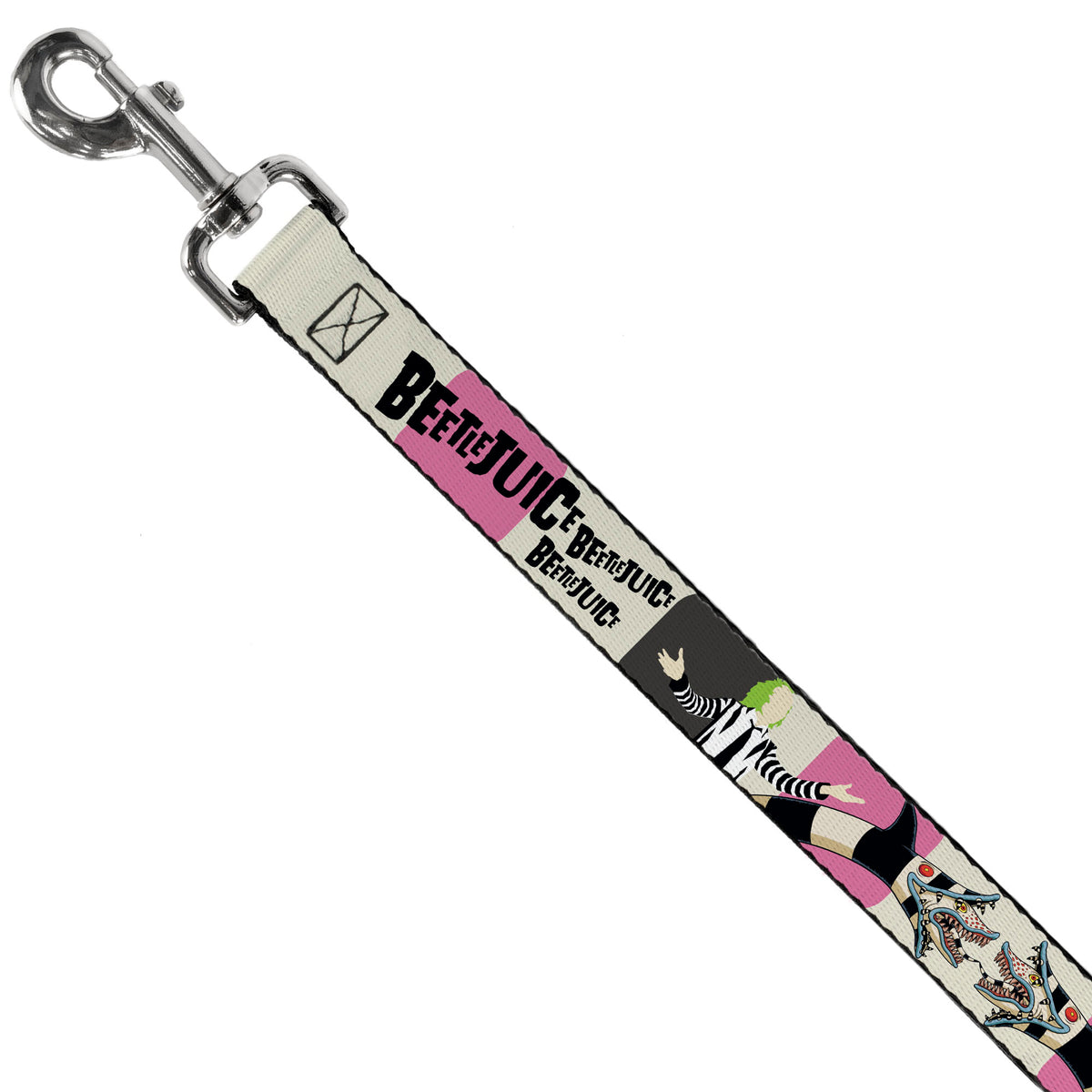 Dog Leash - BEETLEJUICE Pose and Sandworm Stripe White/Pink/Gray Dog Leashes Beetlejuice