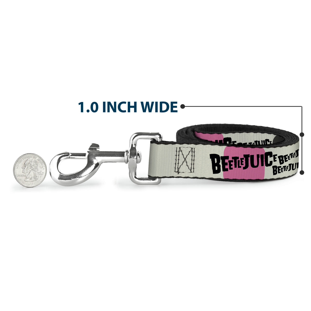 Dog Leash - BEETLEJUICE Pose and Sandworm Stripe White/Pink/Gray Dog Leashes Beetlejuice