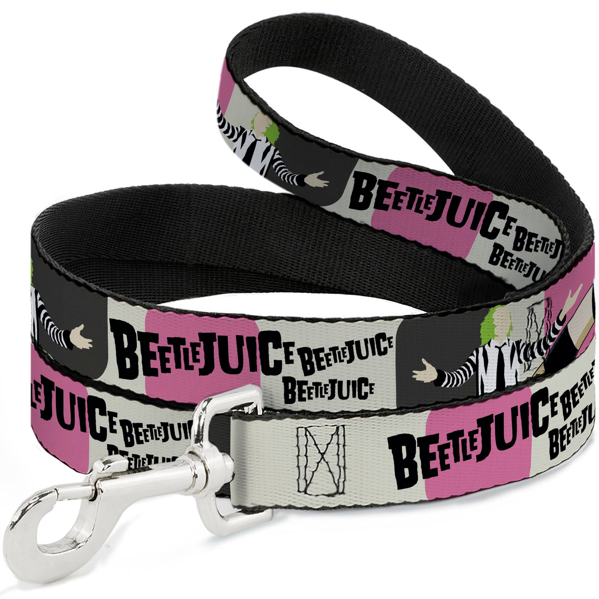 Dog Leash - BEETLEJUICE Pose and Sandworm Stripe White/Pink/Gray Dog Leashes Beetlejuice