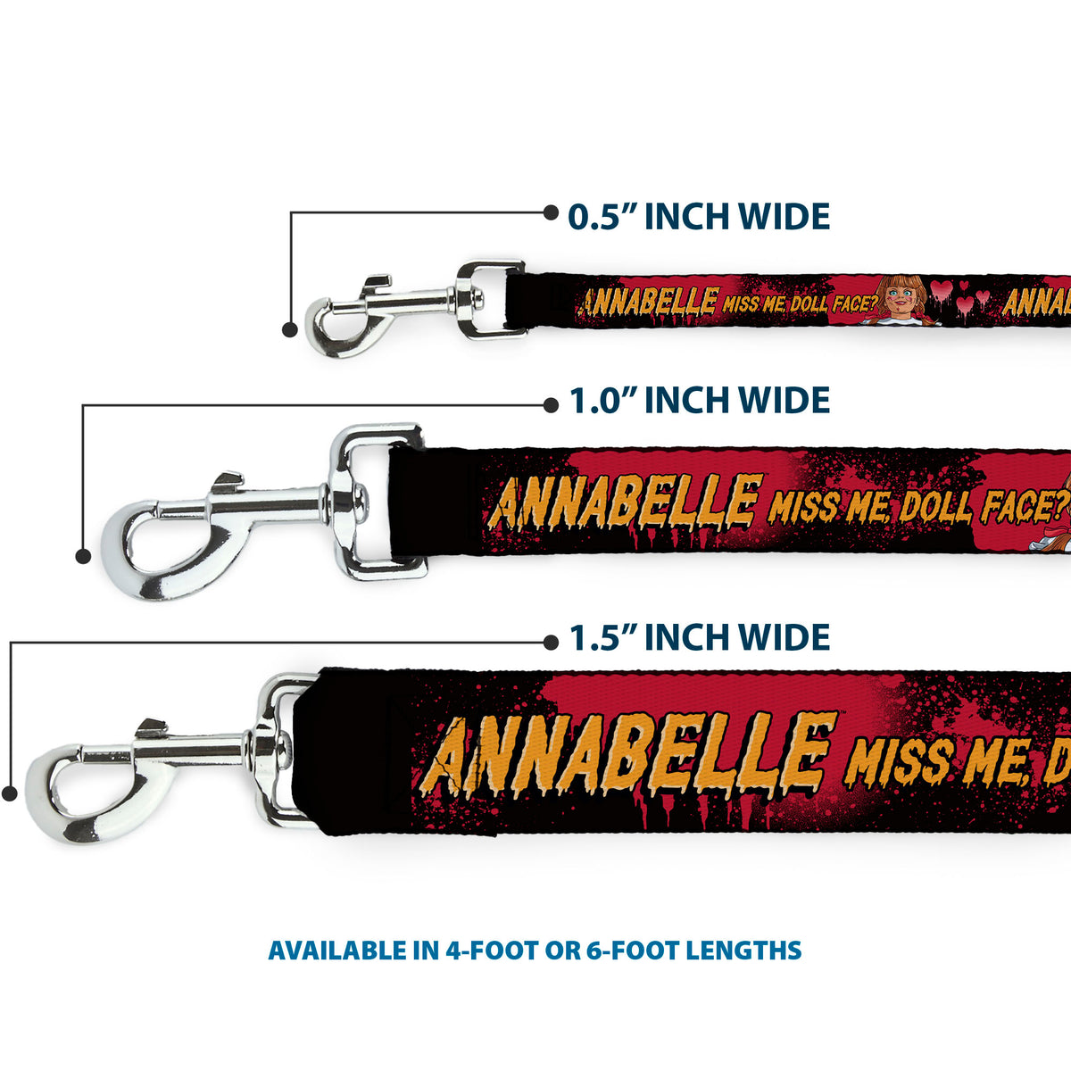 Dog Leash - ANNABELLE MISS ME DOLL FACE Pose Black/Reds