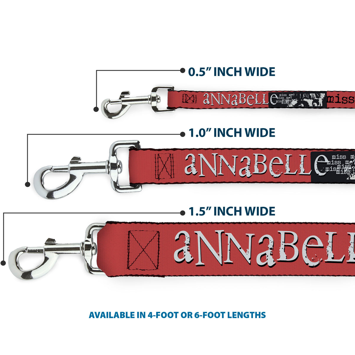 Dog Leash - ANNABELLE MISS ME Eyes and Text Red/Black/White