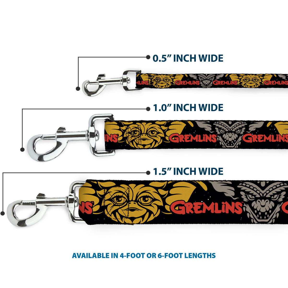 Dog Leash - GREMLINS Gizmo and Stripe Faces Black/Red/Orange/Gray Dog Leashes Gremlins