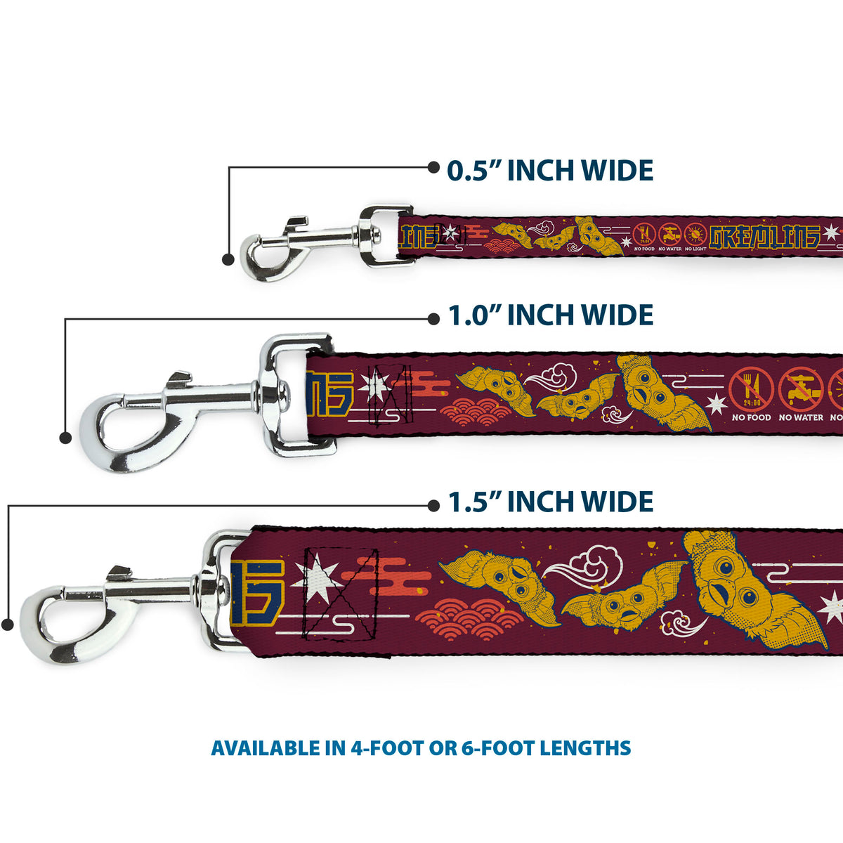 Dog Leash - GREMLINS Care Rules Anime Style Collage Burgundy/Multi Color Dog Leashes Gremlins