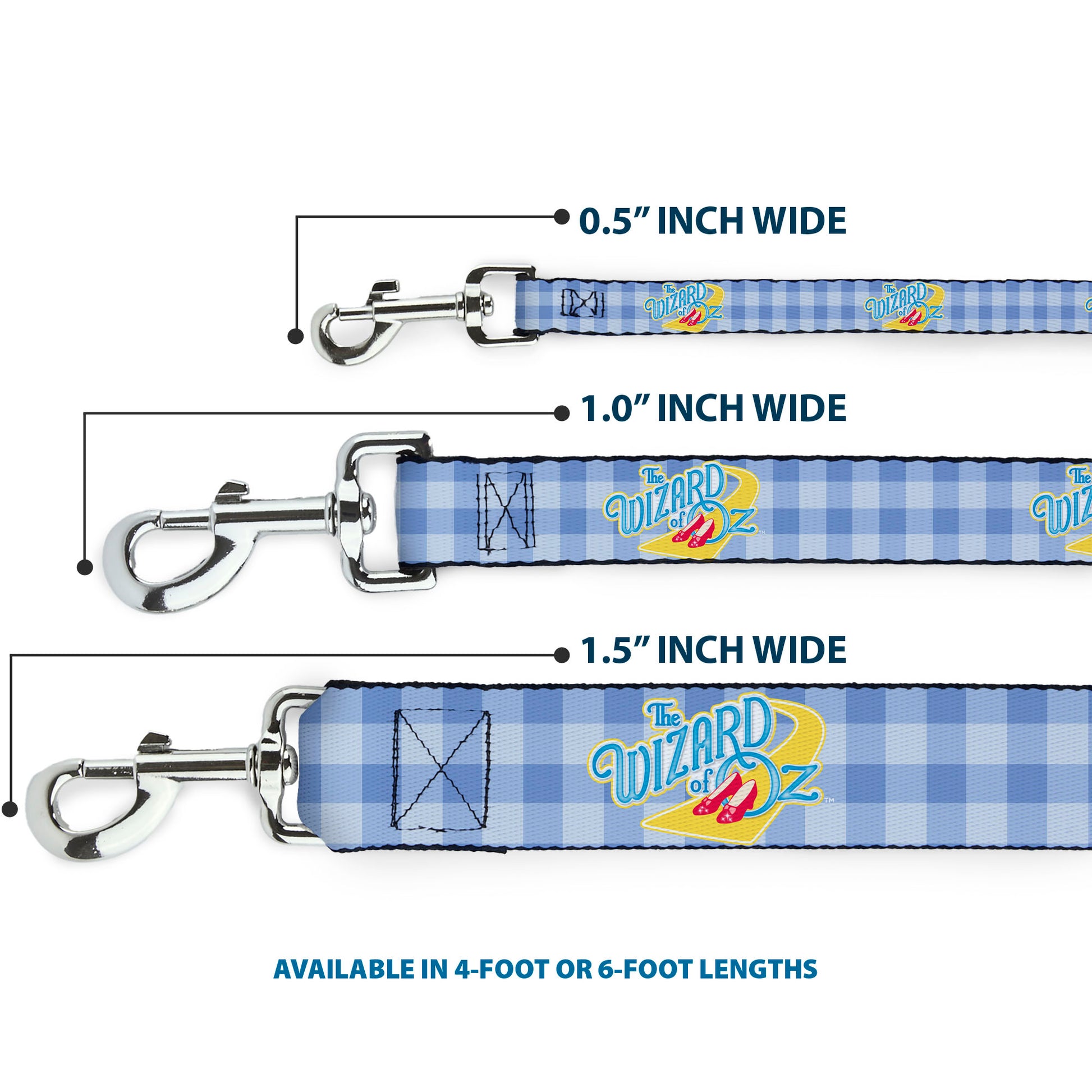 Dog Leash - THE WIZARD OF OZ Logo Gingham Checker Blues Dog Leashes The Wizard of Oz