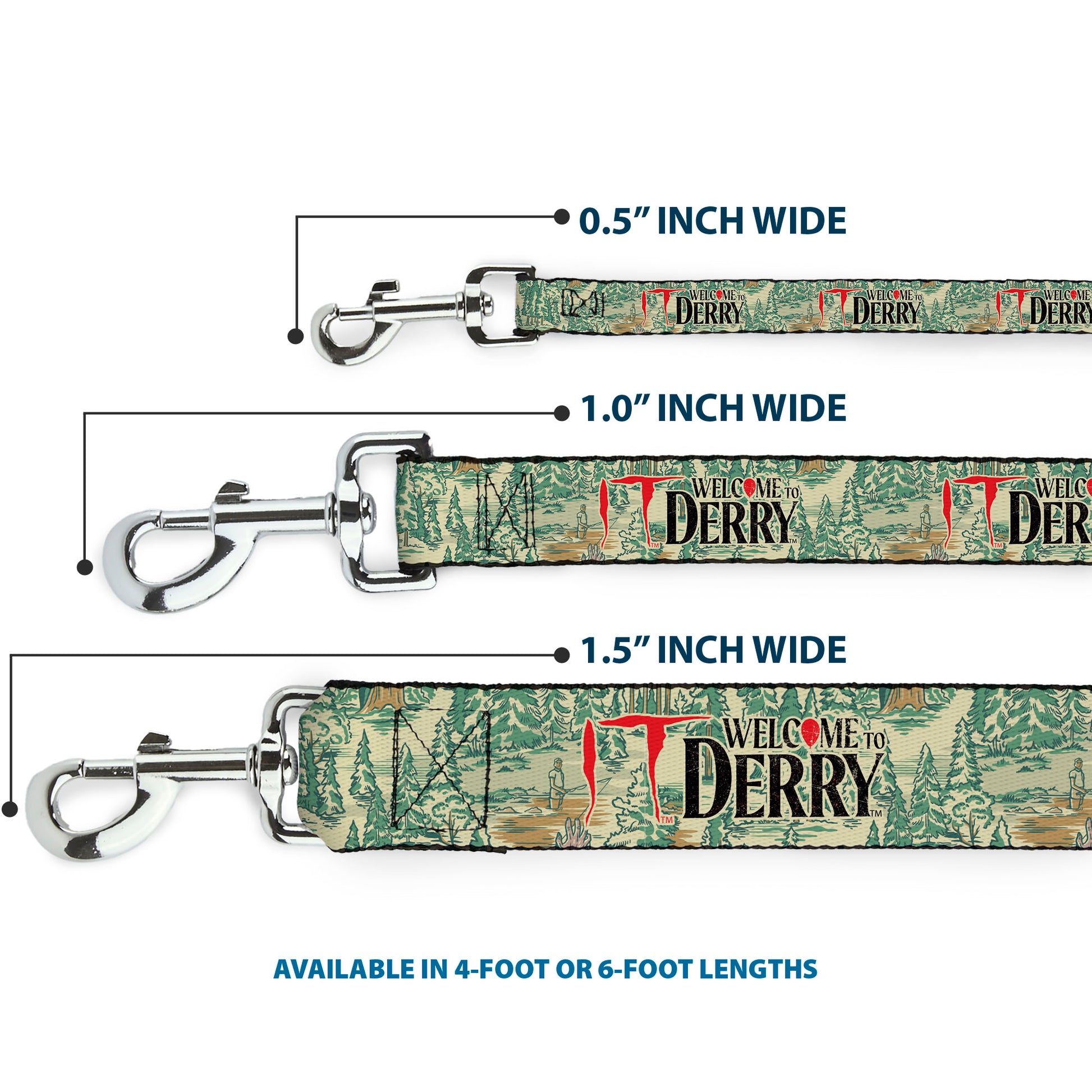 Dog Leash - IT WELCOME TO DERRY Forest Scenery and Title Logo Beige/Greens Dog Leashes IT