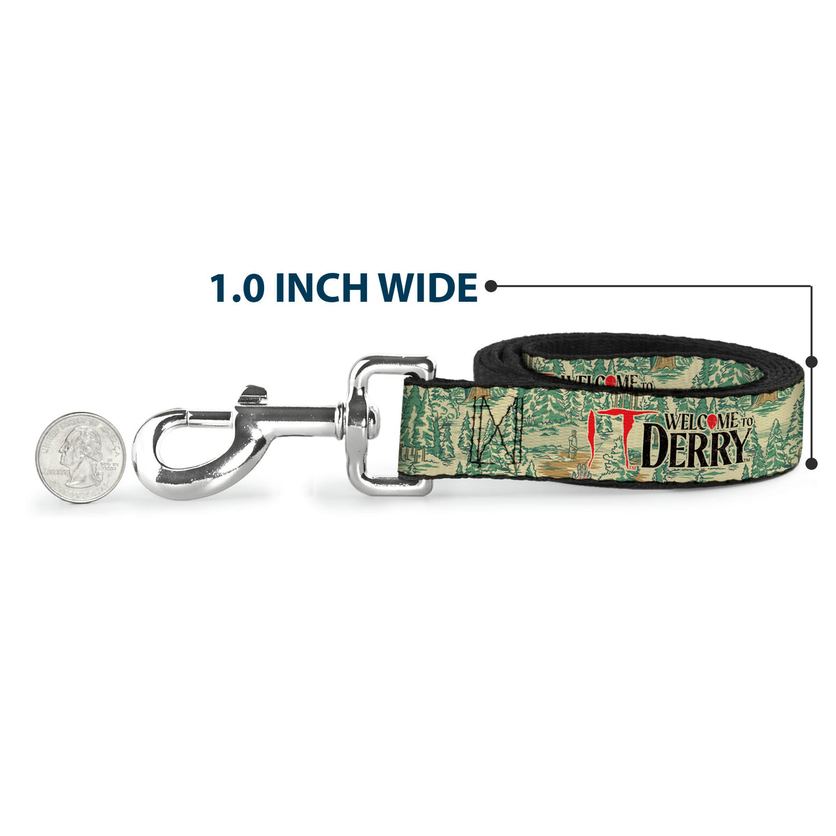Dog Leash - IT WELCOME TO DERRY Forest Scenery and Title Logo Beige/Greens Dog Leashes IT