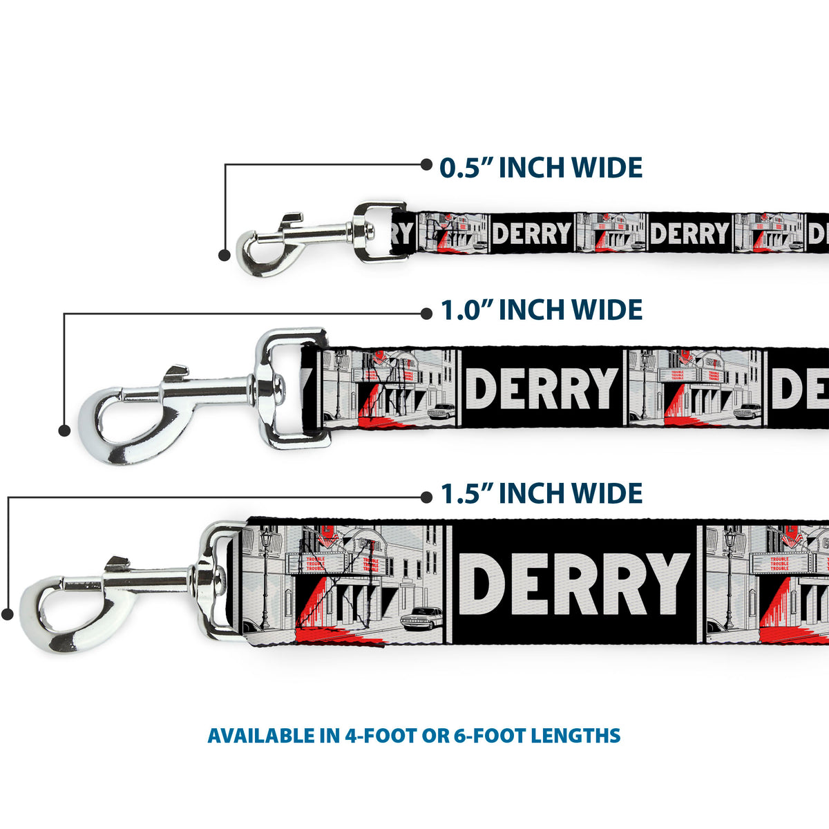 Dog Leash - IT Welcome to Derry Vintage Movie Theatre Scene Black/White Dog Leashes IT