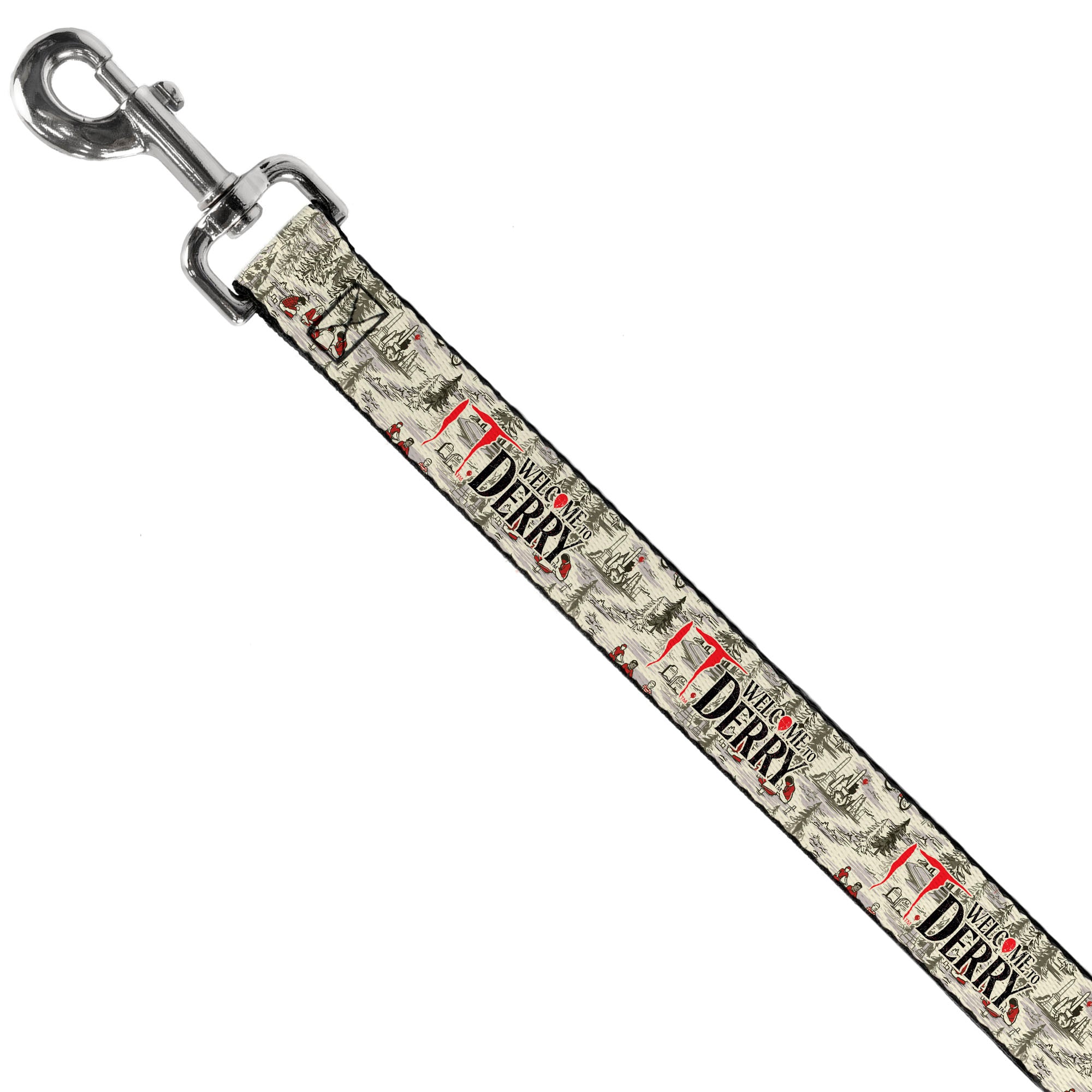 Dog Leash - IT WELCOME TO DERRY Camping Forest Scenery and Title Logo Beige/Grays Dog Leashes IT