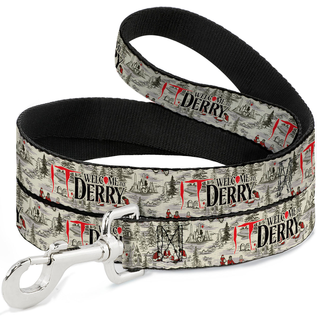 Dog Leash - IT WELCOME TO DERRY Camping Forest Scenery and Title Logo Beige/Grays Dog Leashes IT
