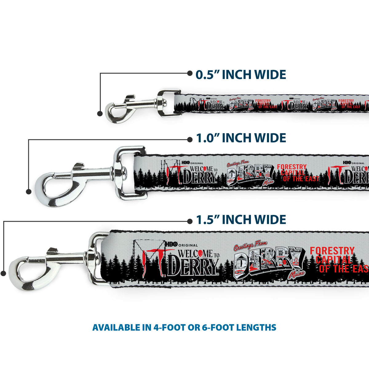 Dog Leash - IT WELCOME TO DERRY Icons and Forest Scenery White/Black/Red Dog Leashes IT