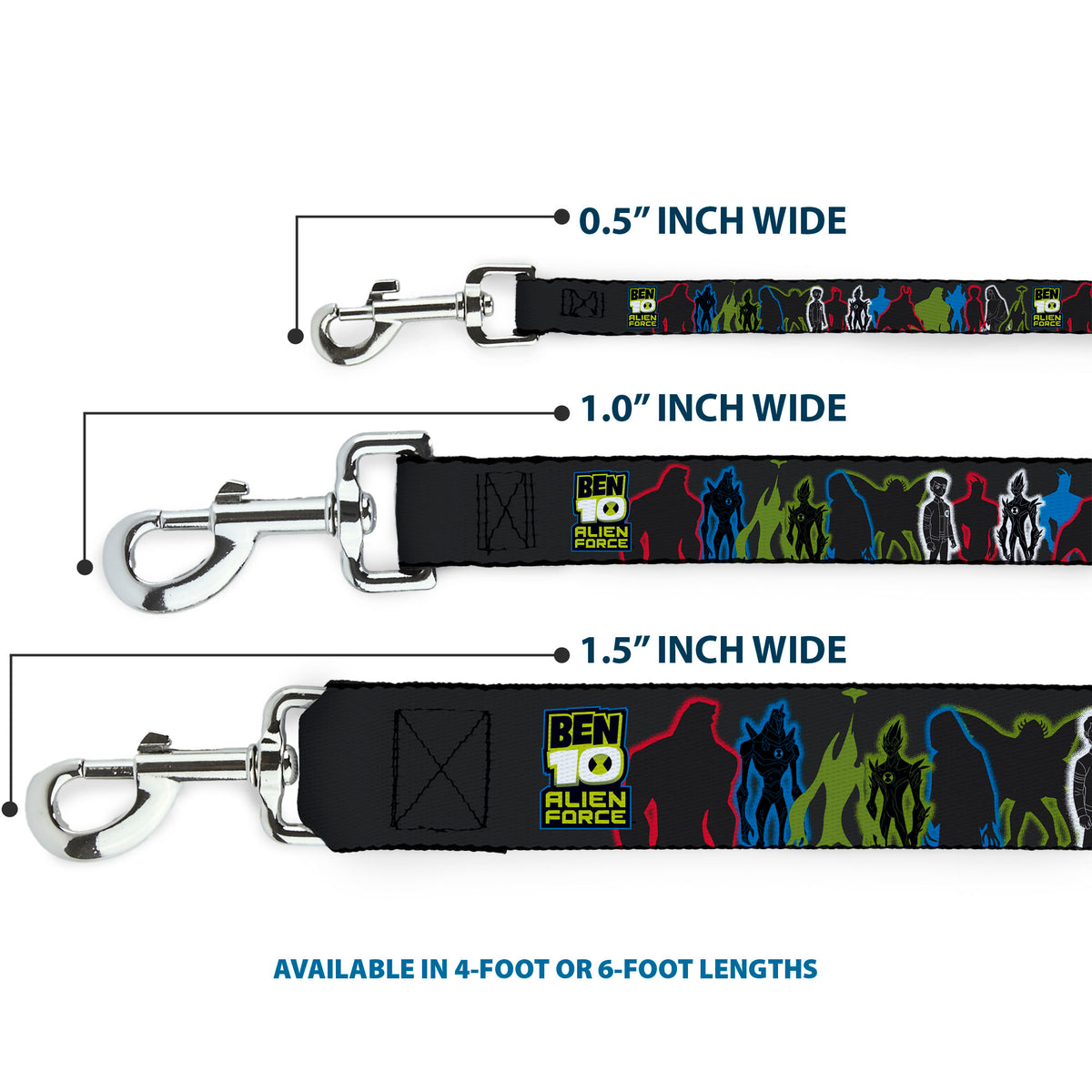 Dog Leash - BEN 10 ALIEN FORCE Character Silhouette Group Pose Black/Multi Color Dog Leashes Ben 10