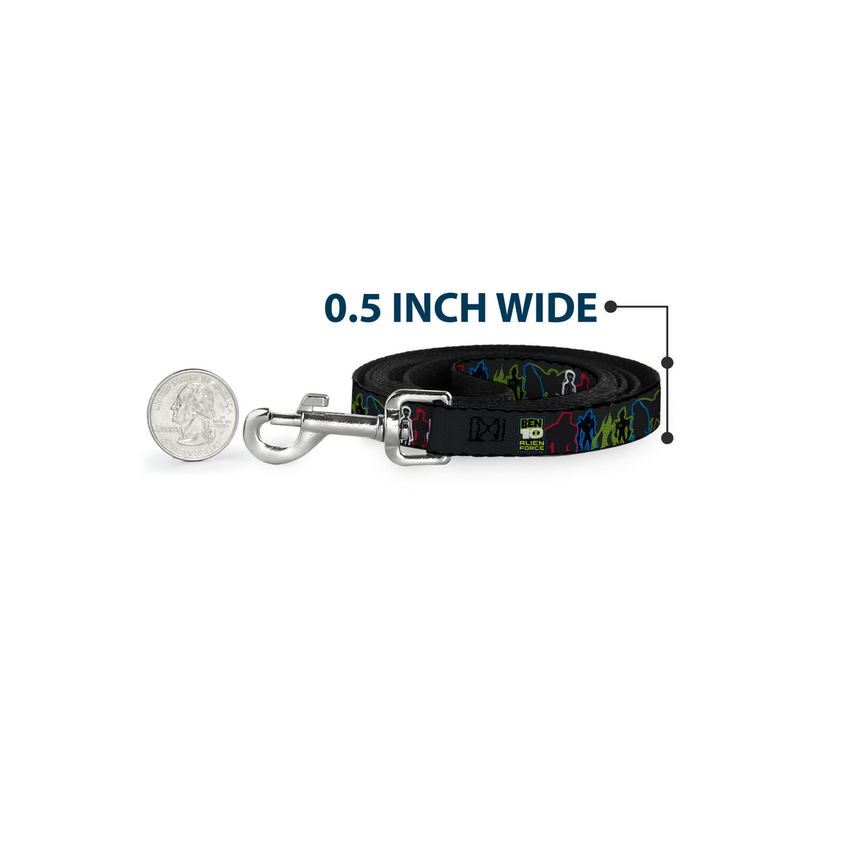 Dog Leash - BEN 10 ALIEN FORCE Character Silhouette Group Pose Black/Multi Color Dog Leashes Ben 10