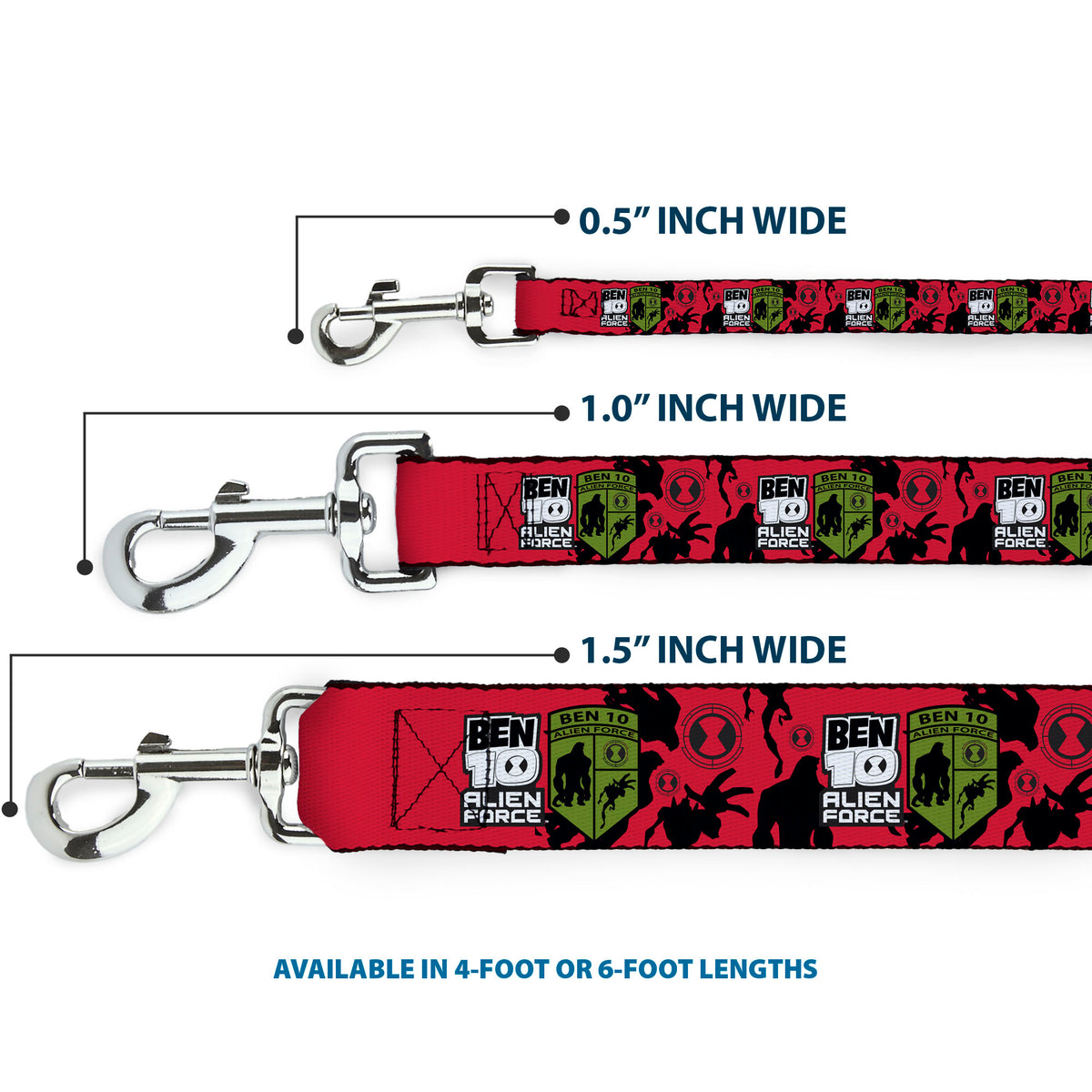 Dog Leash - BEN 10 ALIEN FORCE Badge and Character Collage Red/Black/White/Green Dog Leashes Ben 10
