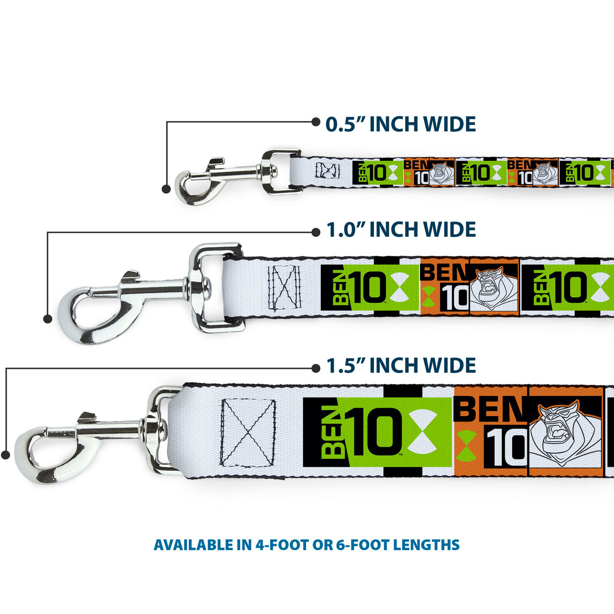 Dog Leash - BEN 10 Rath and Title Logo Blocks Orange/Green/Black/White Dog Leashes Ben 10