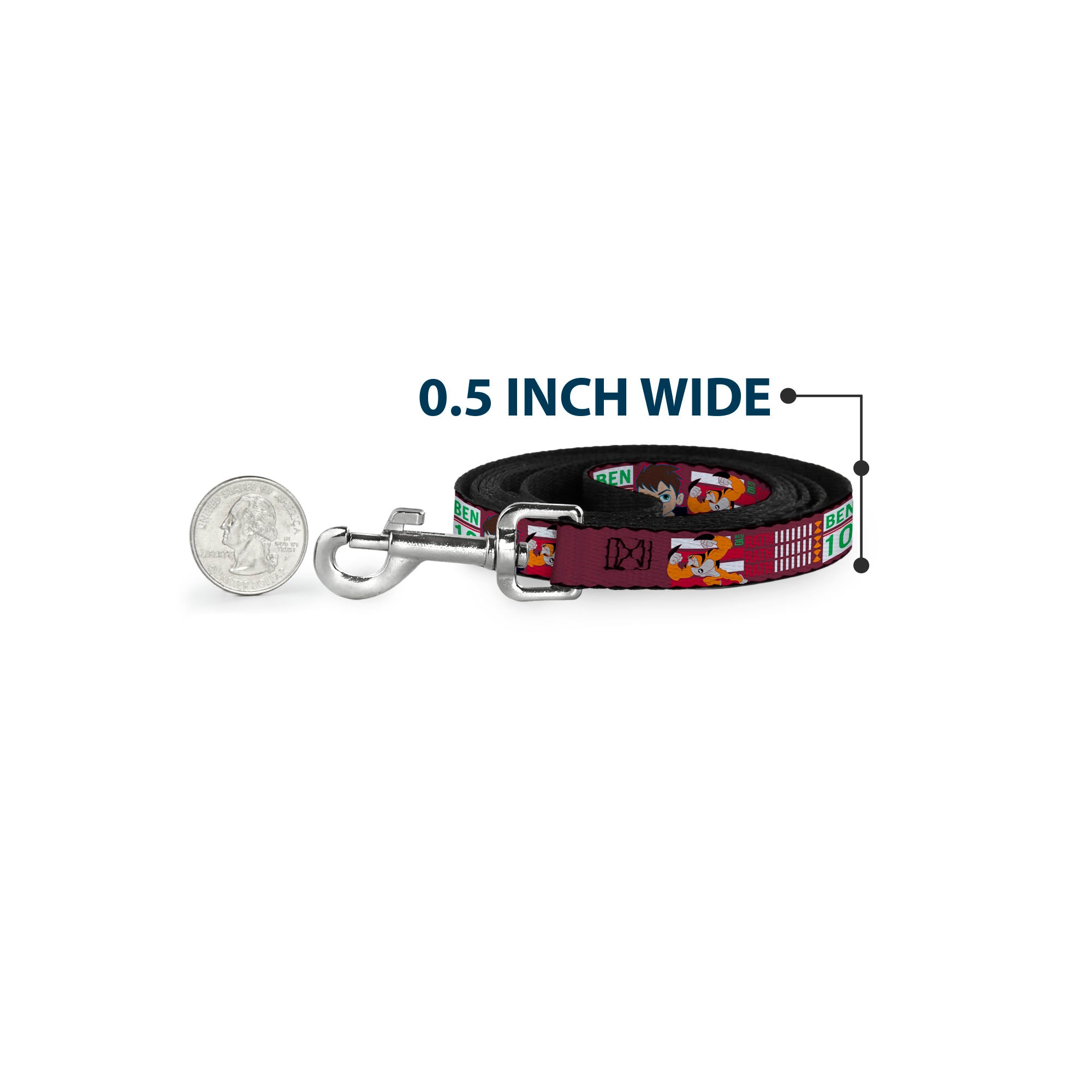 Dog Leash - BEN 10 and RATH Text and Poses Reds/White Dog Leashes Ben 10