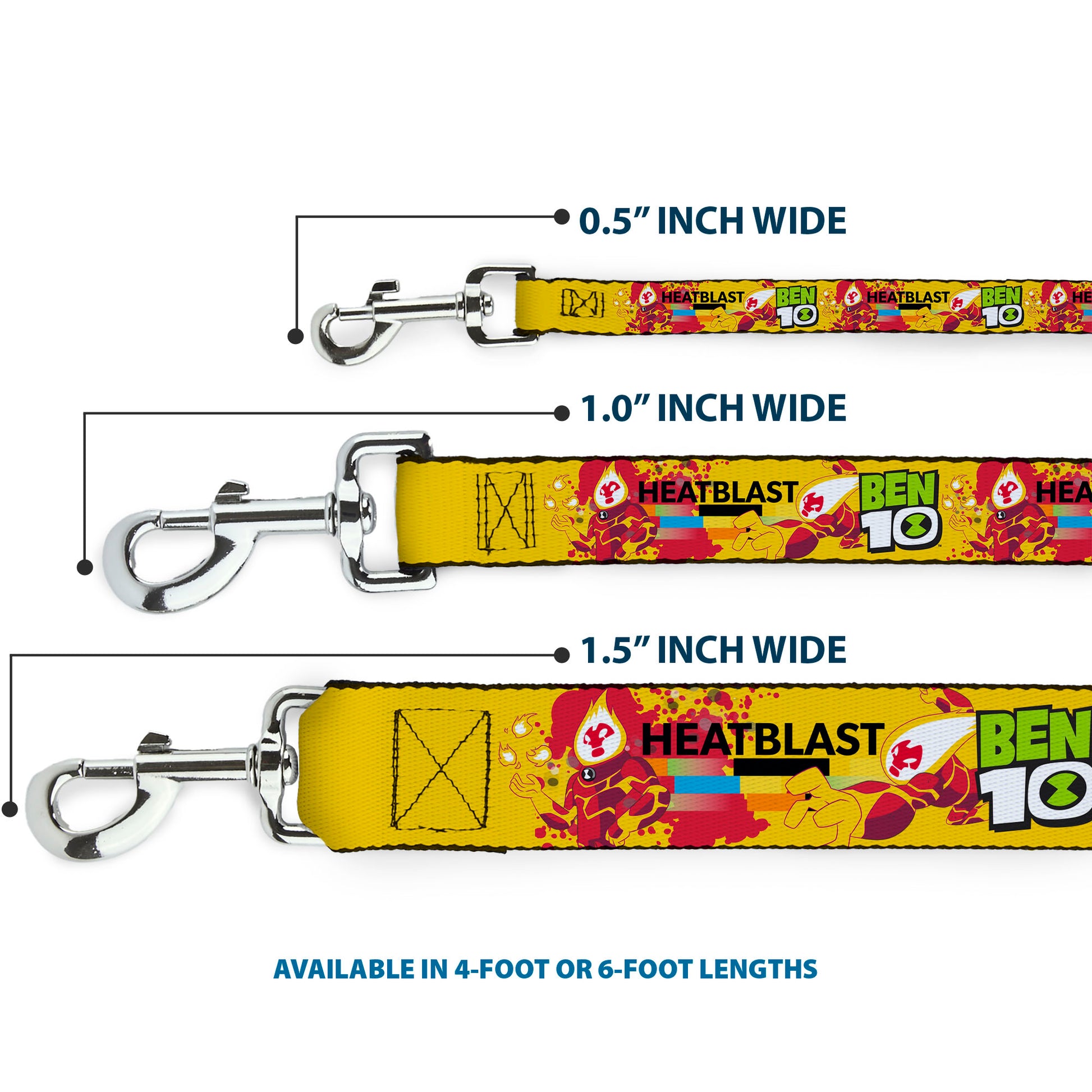 Dog Leash - BEN 10 HEATBLAST Poses and Text Yellow/Reds Dog Leashes Ben 10