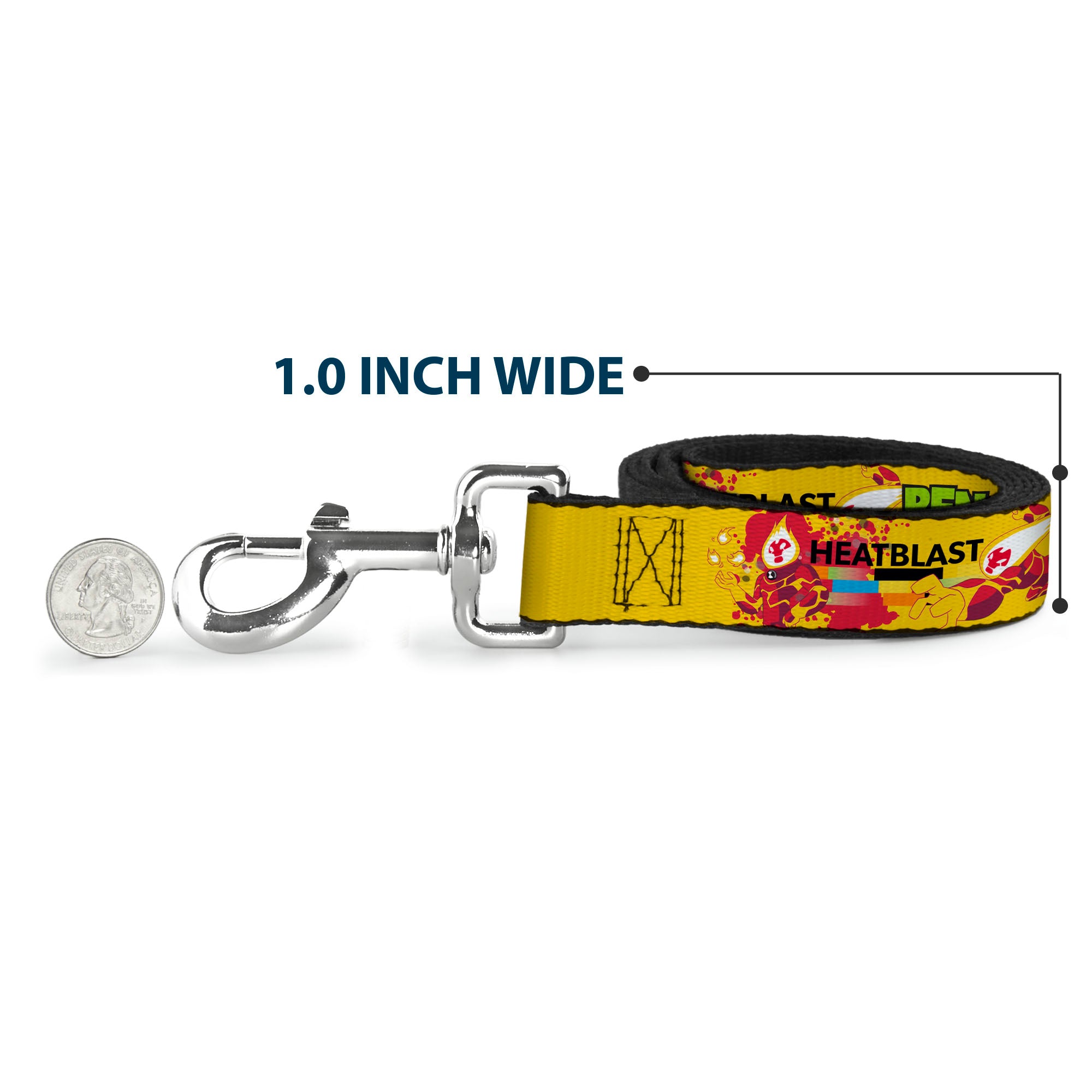 Dog Leash - BEN 10 HEATBLAST Poses and Text Yellow/Reds Dog Leashes Ben 10