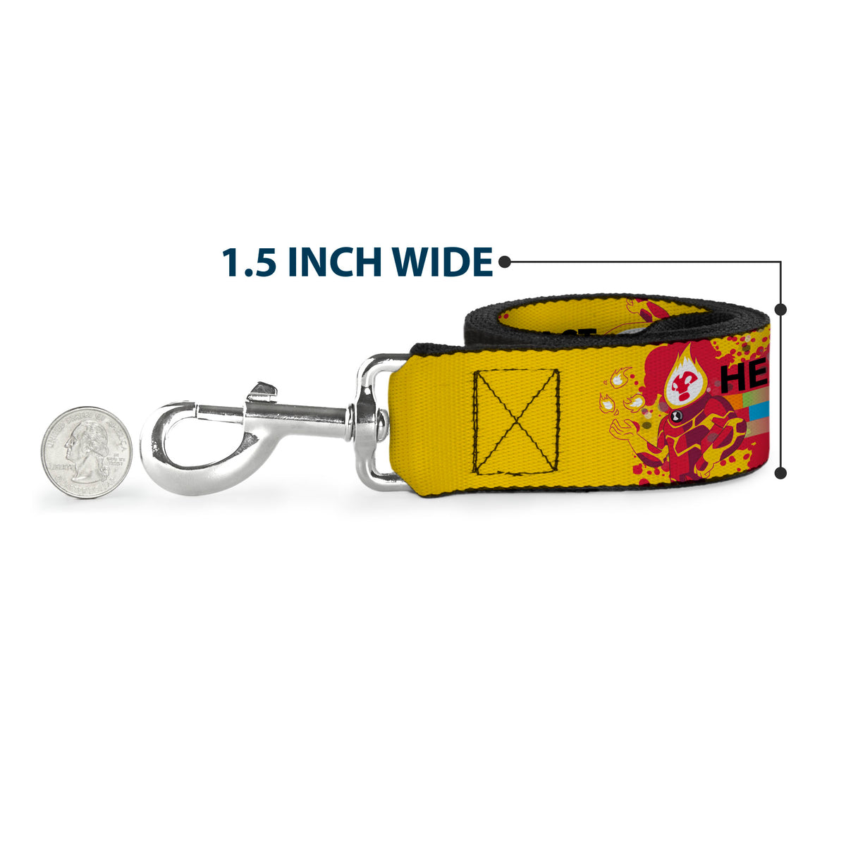 Dog Leash - BEN 10 HEATBLAST Poses and Text Yellow/Reds Dog Leashes Ben 10