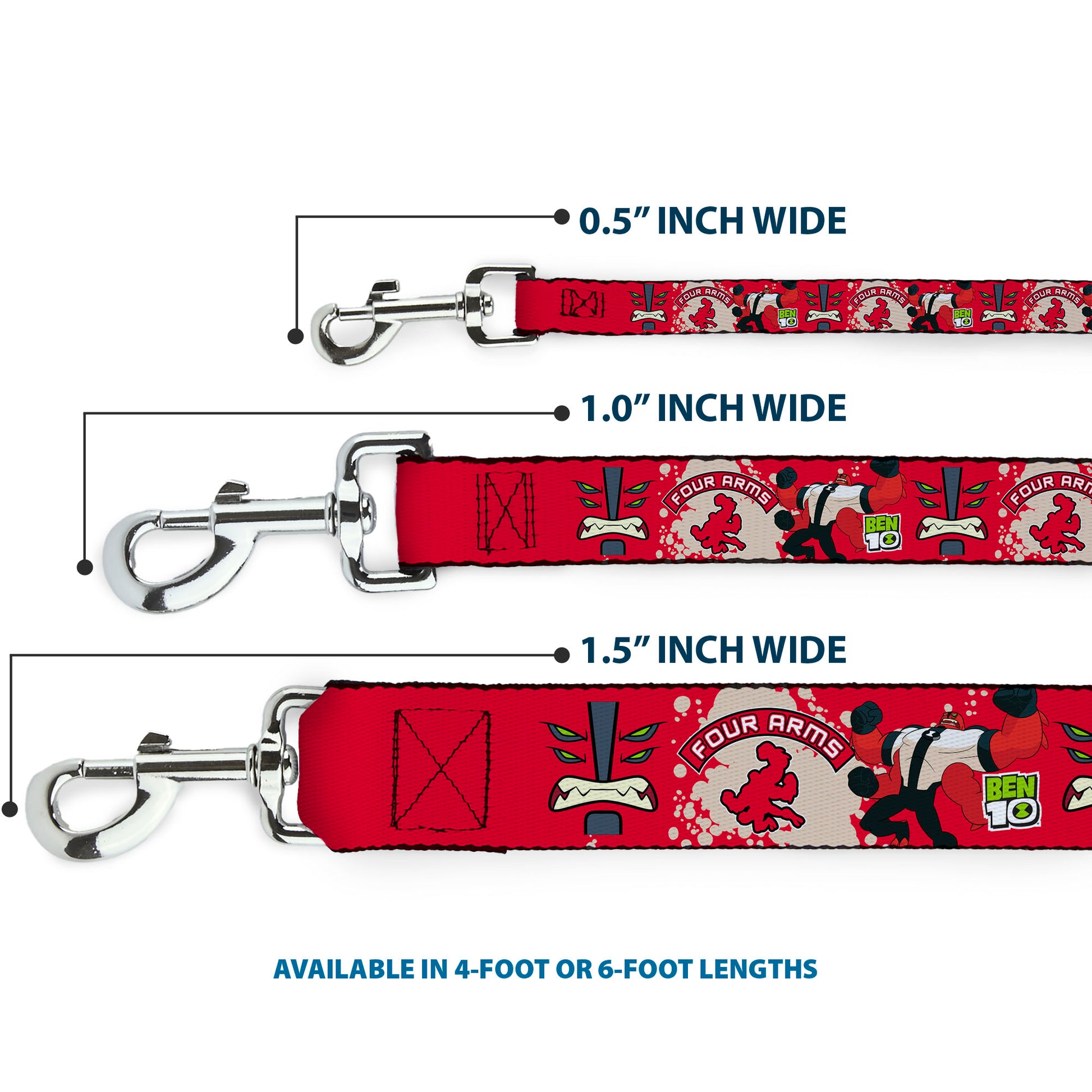 Dog Leash - BEN 10 FOUR ARMS Poses and Text Red/Grays Dog Leashes Ben 10
