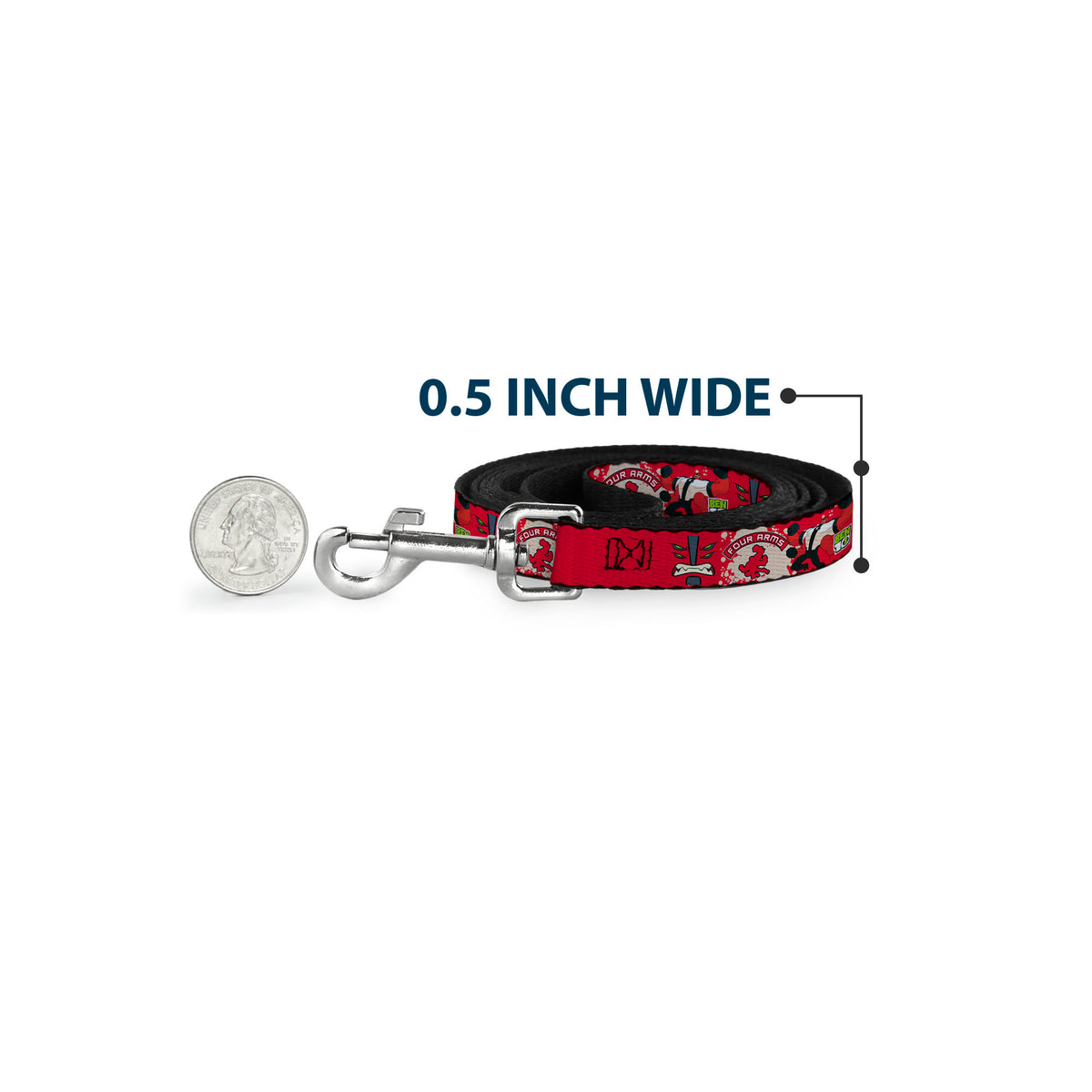 Dog Leash - BEN 10 FOUR ARMS Poses and Text Red/Grays Dog Leashes Ben 10