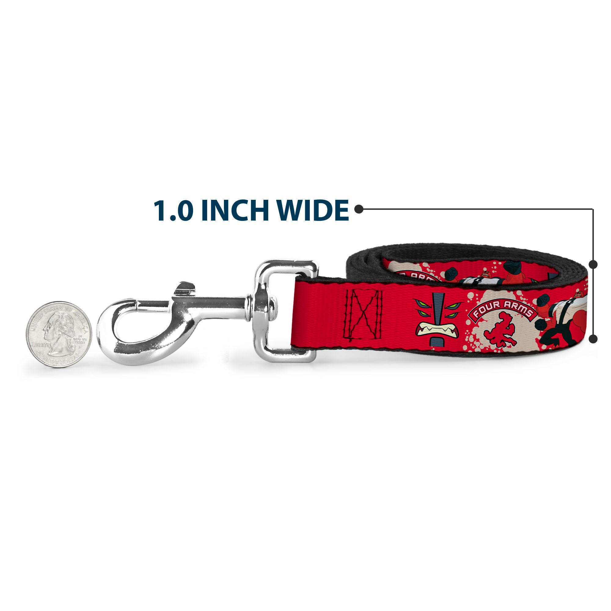 Dog Leash - BEN 10 FOUR ARMS Poses and Text Red/Grays Dog Leashes Ben 10