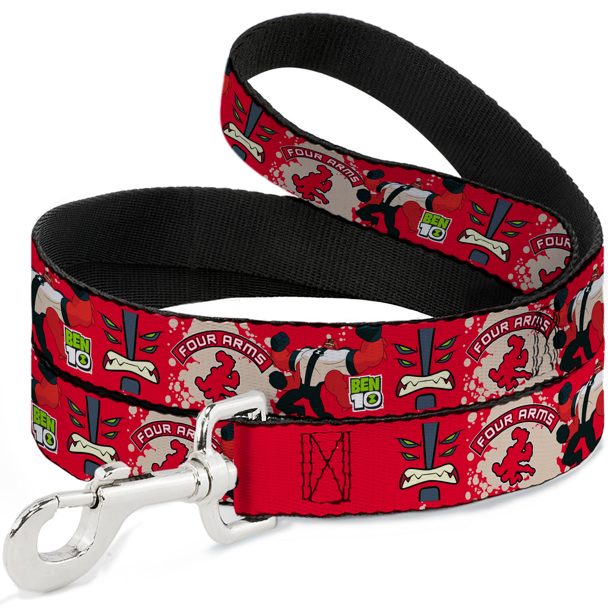Dog Leash - BEN 10 FOUR ARMS Poses and Text Red/Grays Dog Leashes Ben 10