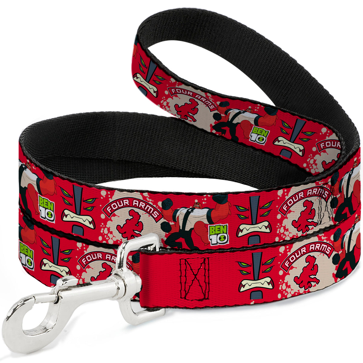 Dog Leash - BEN 10 FOUR ARMS Poses and Text Red/Grays Dog Leashes Ben 10