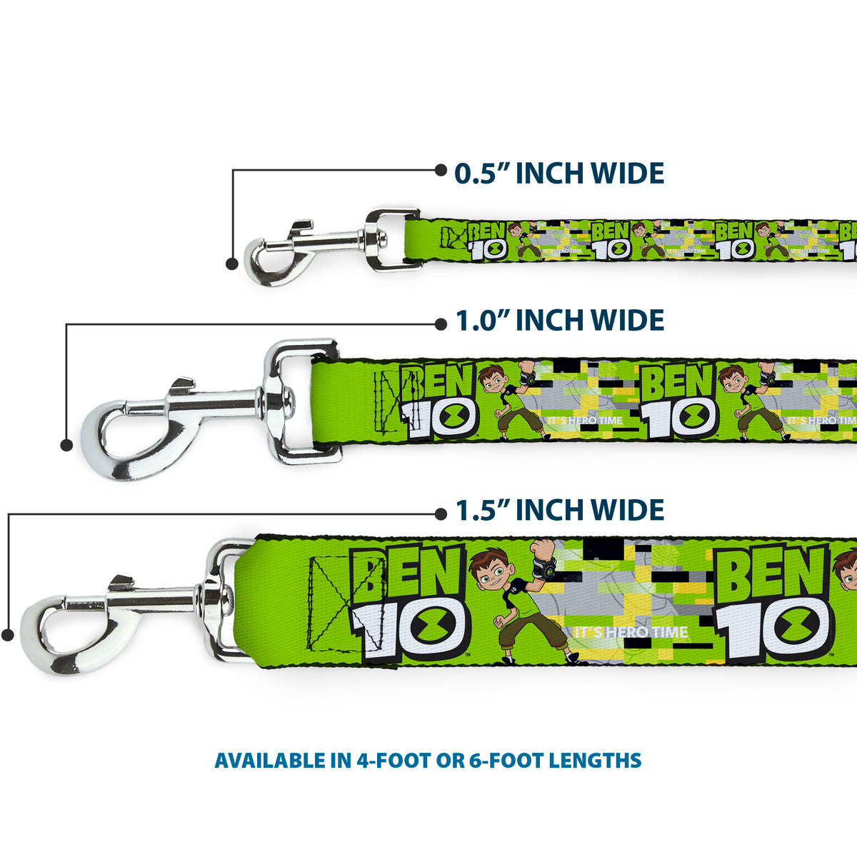 Dog Leash - BEN 10 Pose and Title Logo Green/Yellow/Black/White Dog Leashes Ben 10