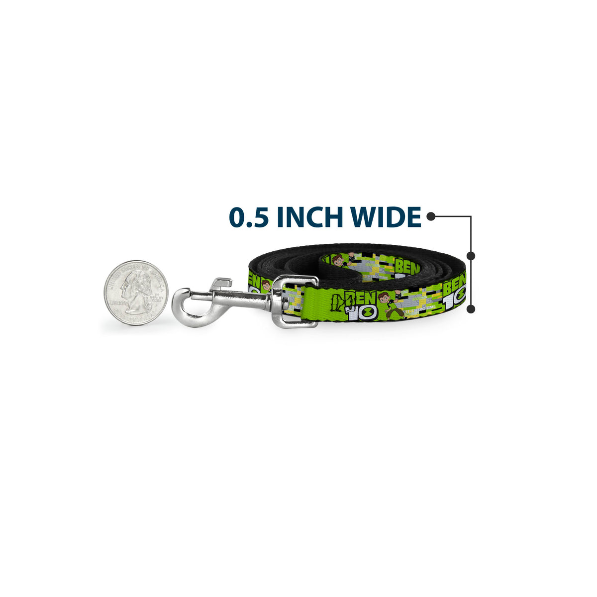 Dog Leash - BEN 10 Pose and Title Logo Green/Yellow/Black/White Dog Leashes Ben 10