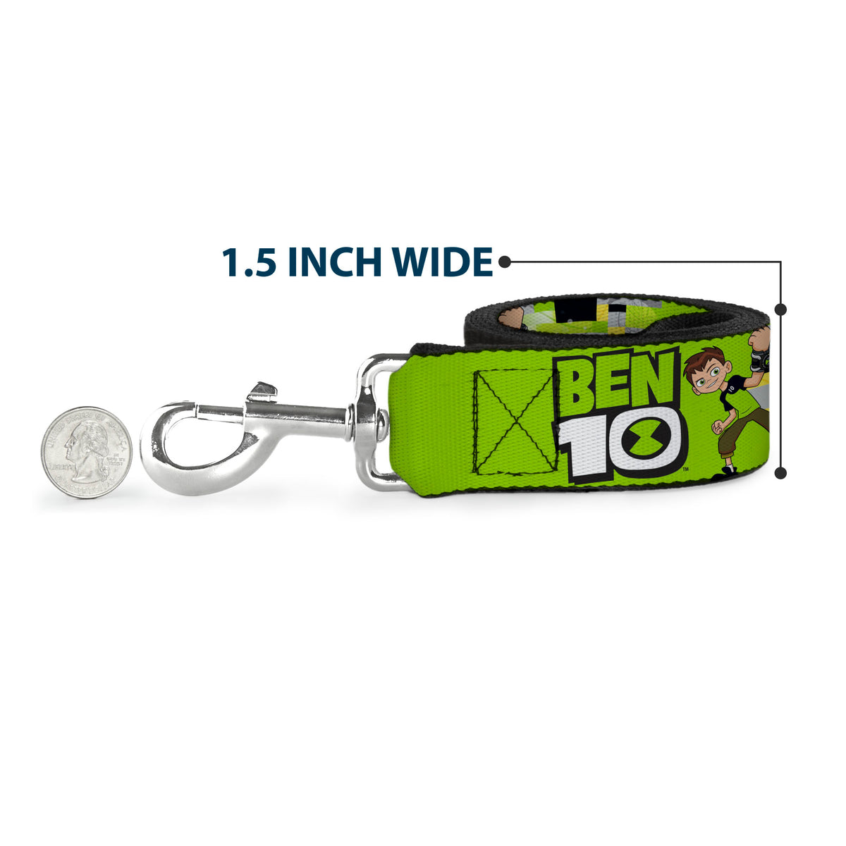 Dog Leash - BEN 10 Pose and Title Logo Green/Yellow/Black/White Dog Leashes Ben 10