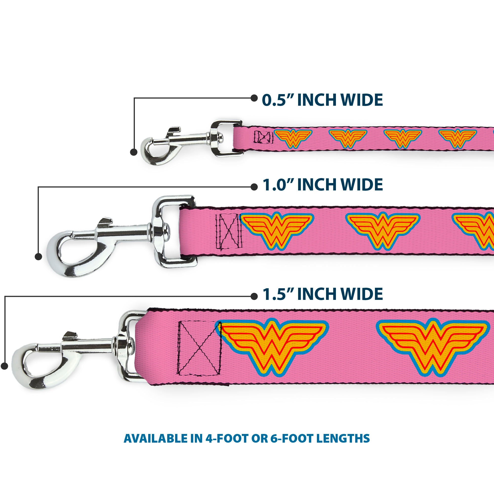 Dog Leash - Wonder Woman Logo Pink/Blue/Yellow/Pink Dog Leashes DC Comics