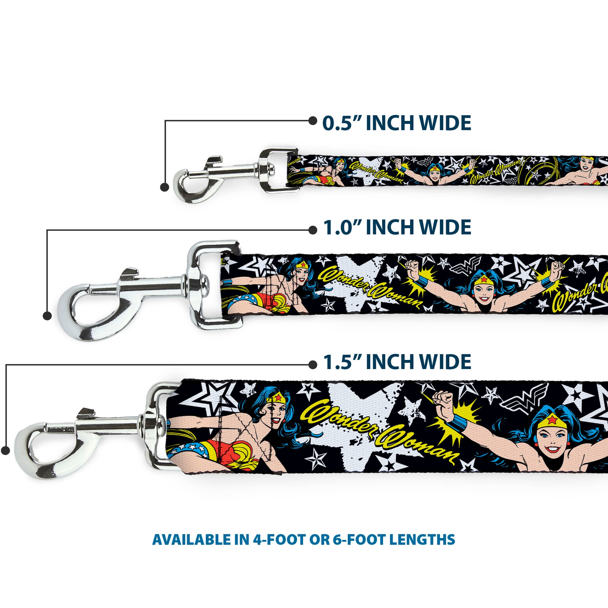 Dog Leash - Wonder Woman/StarsÂ Black/White Dog Leashes DC Comics