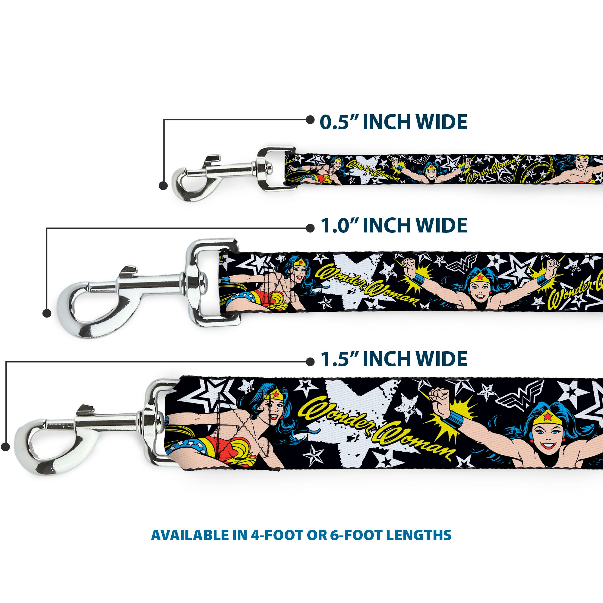 Dog Leash - Wonder Woman/StarsÂ Black/White Dog Leashes DC Comics