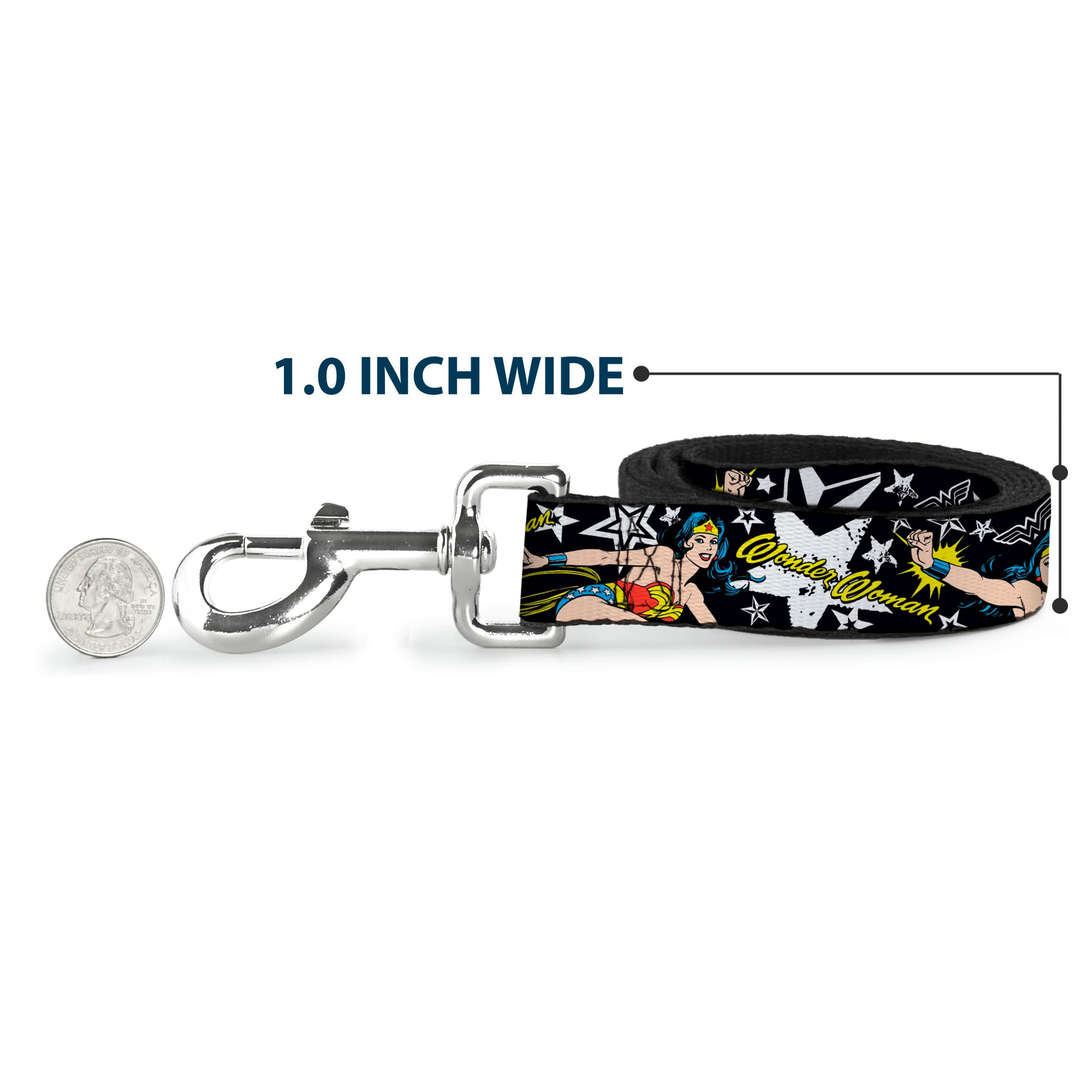 Dog Leash - Wonder Woman/StarsÂ Black/White Dog Leashes DC Comics