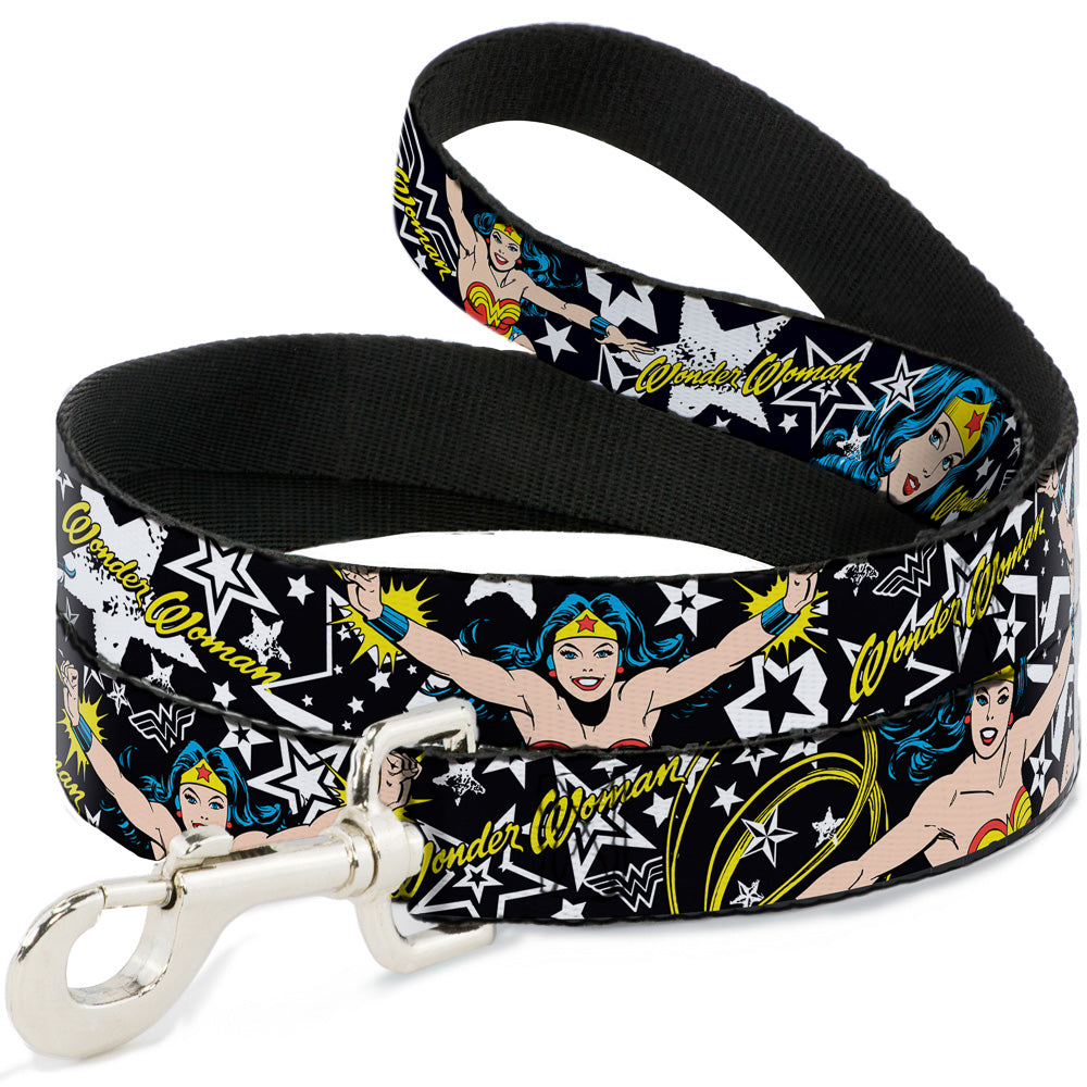 Dog Leash - Wonder Woman/StarsÂ Black/White Dog Leashes DC Comics