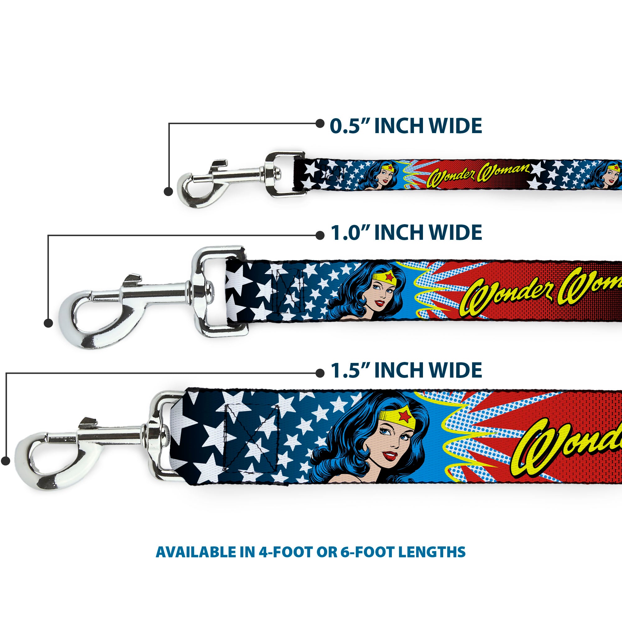Dog Leash - Wonder Woman Face w/Stars Dog Leashes DC Comics